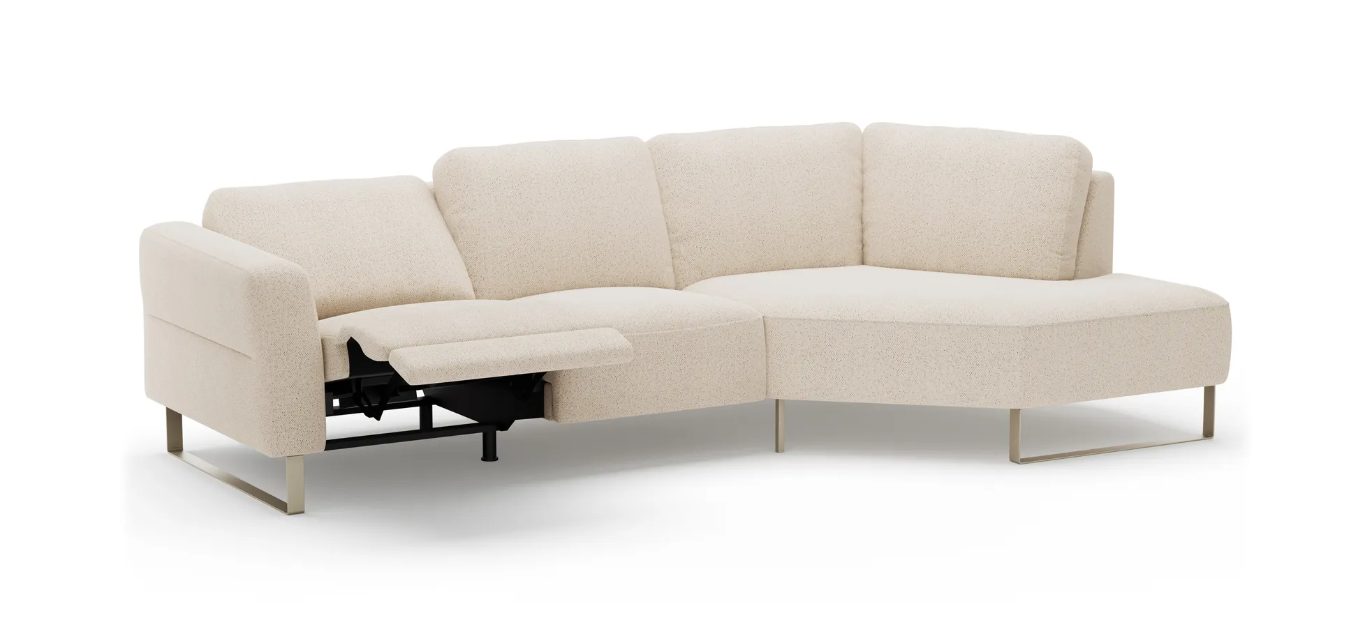 Ecksofa Leona - 2,5-Sitzer mit Ecke rechts inkl. Relaxfunktion motorisch, Stoff, Creme 