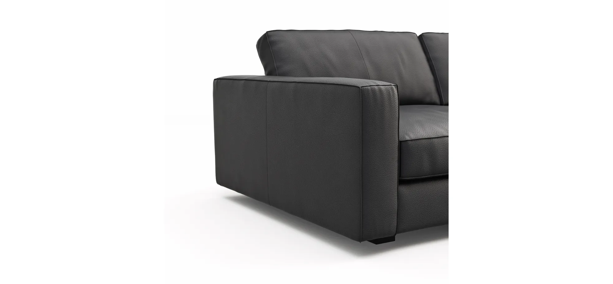 Sofa Aprino 2 - 3,5-Sitzer XL, Dickleder, Schwarz , Armlehne Block schmal