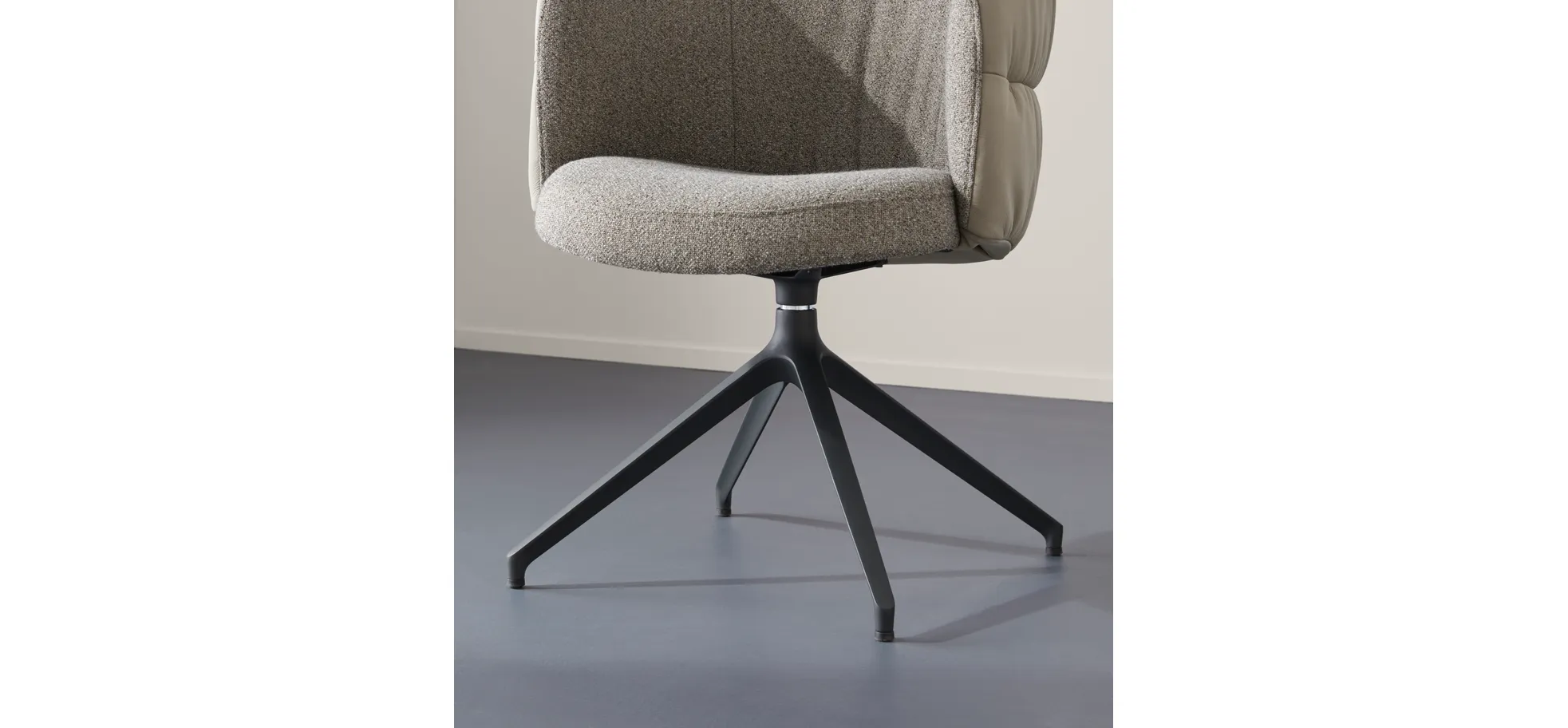 Armlehnstuhl Milana - drehbar, Leder Grau, Stoff Graubraun