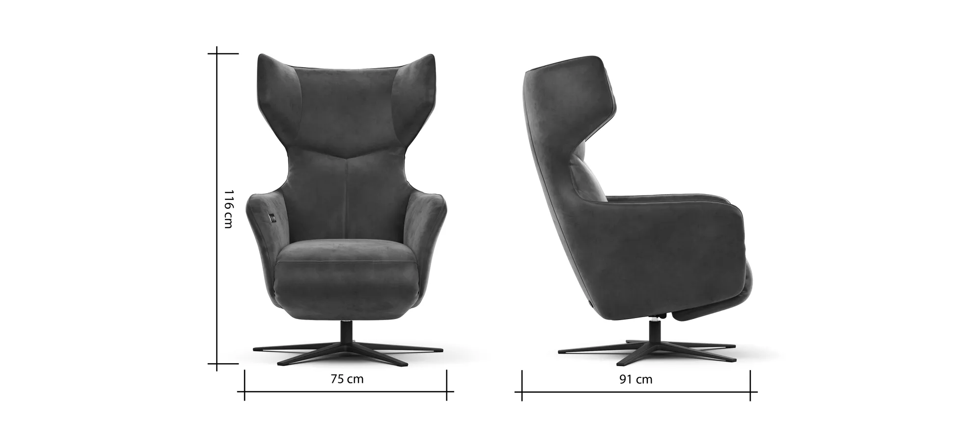 Sessel Noto Relax II - Rückenlehne und Fußteil verstellbar (motorisch), Velour, Schlammgrün