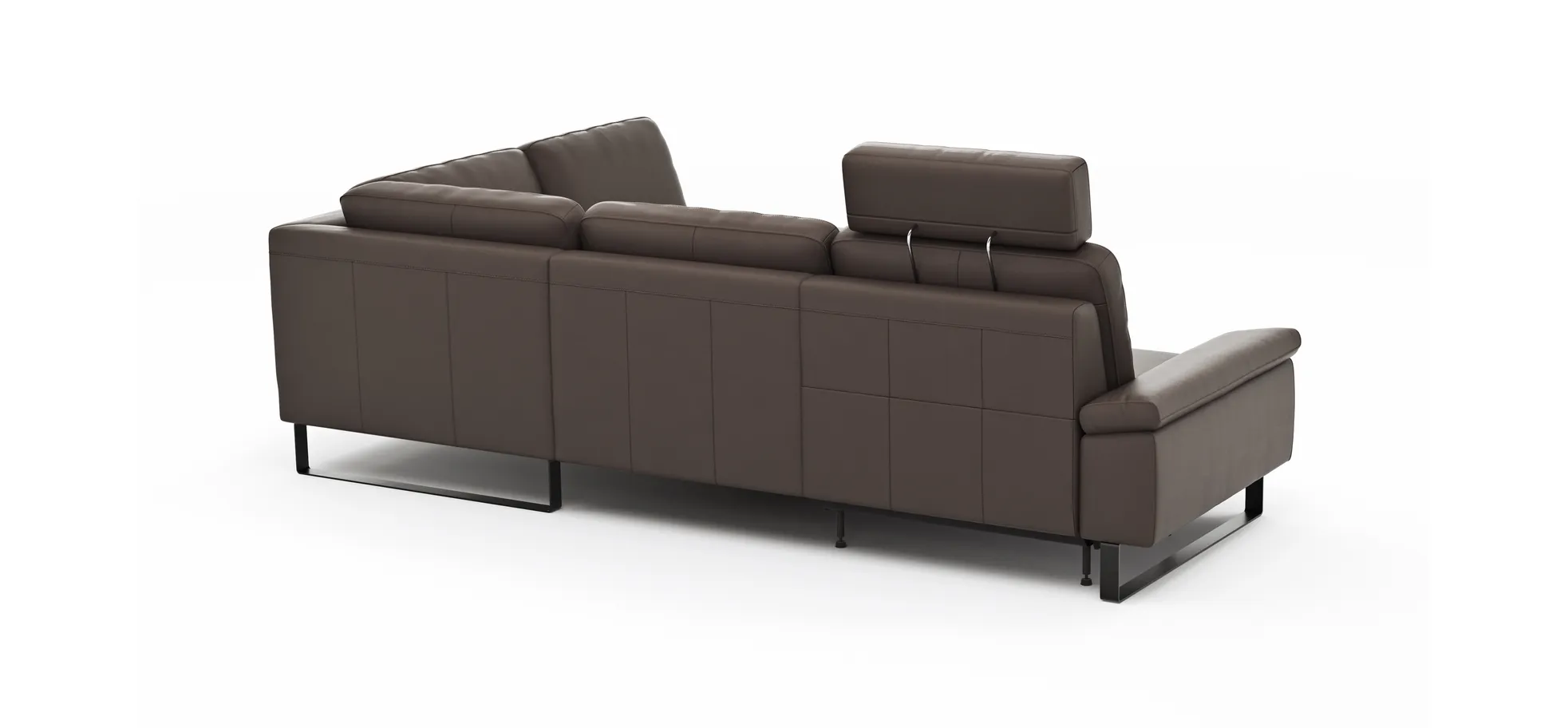 Ecksofa Enna - 3-Sitzer mit Ecke rechts inkl. motorischer Relaxfunktion, Leder, Mocca