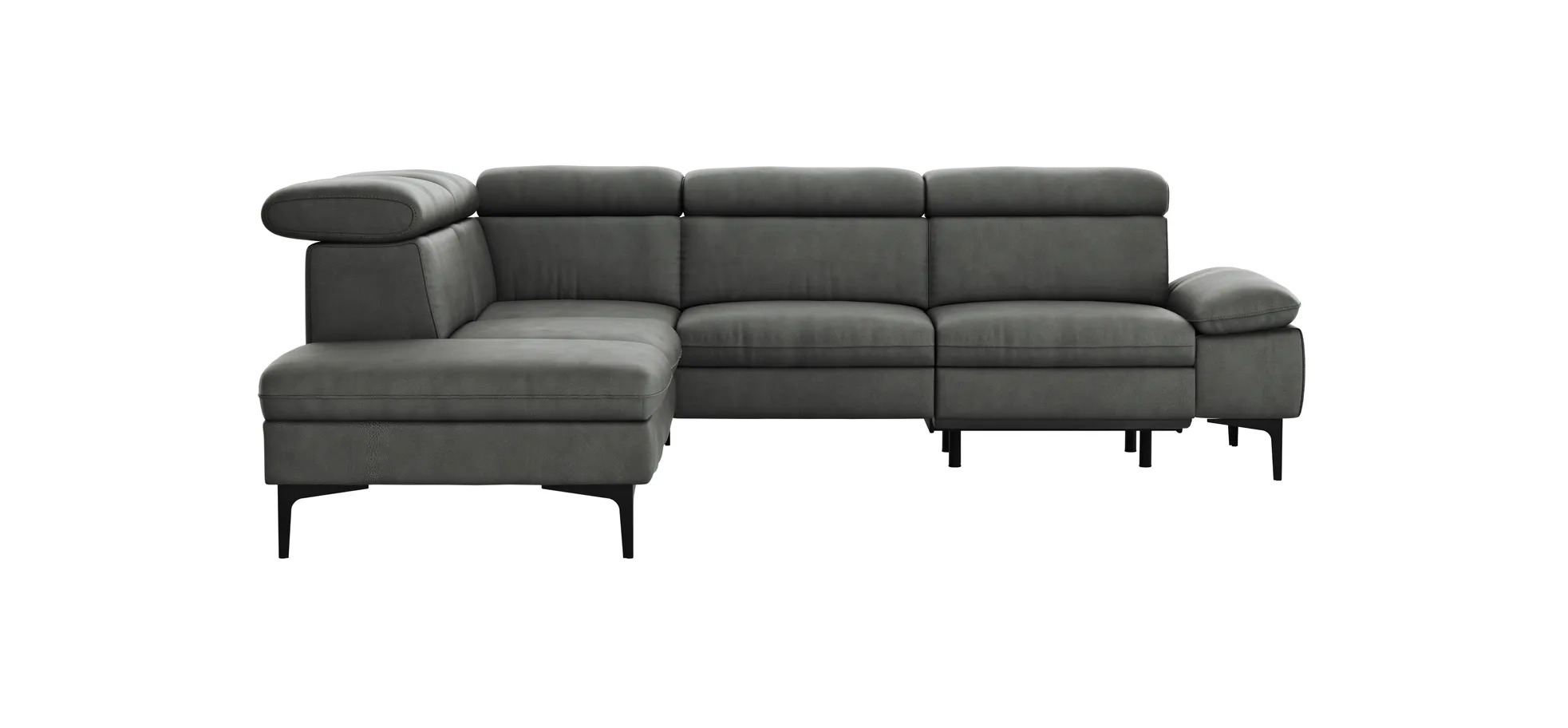 Ecksofa Felipa - Ecke links mit 2,5-Sitzer inkl. Armlehne verstellbar und Rückenlehne/Sitztiefe verstellbar (motorisch), Leder, Grau 105110