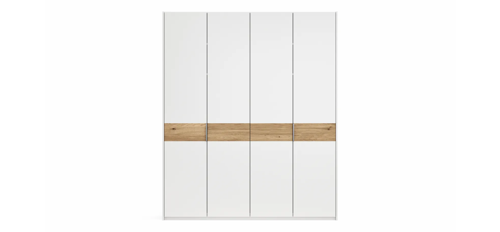 Drehtürenschrank Viana - B ca. 204 cm, Lack, Weiß, Riffholz, Wildeiche