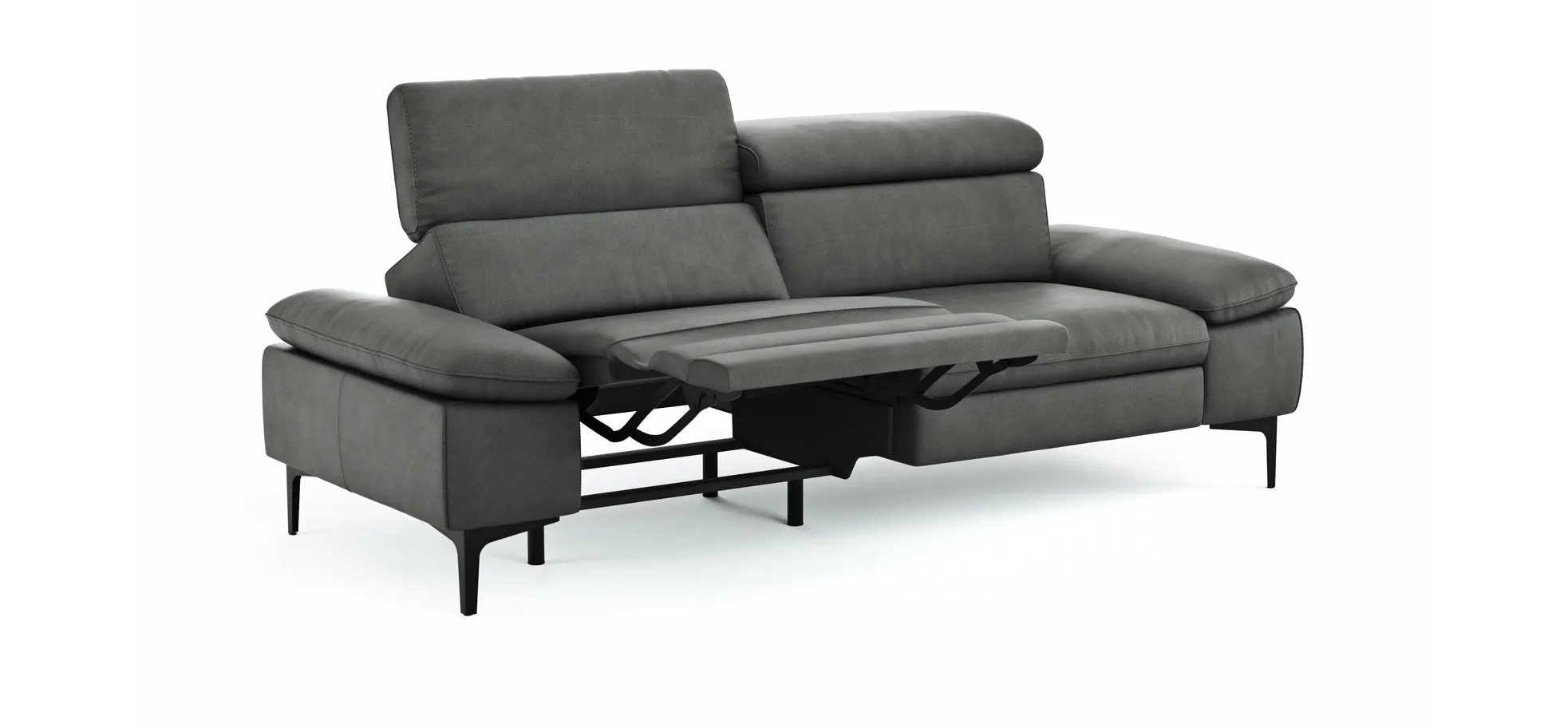 Sofa Felipa - 3-Sitzer inkl. Relaxfunktion (motorisch) und Kopfteil verstellbar, Leder, Grau