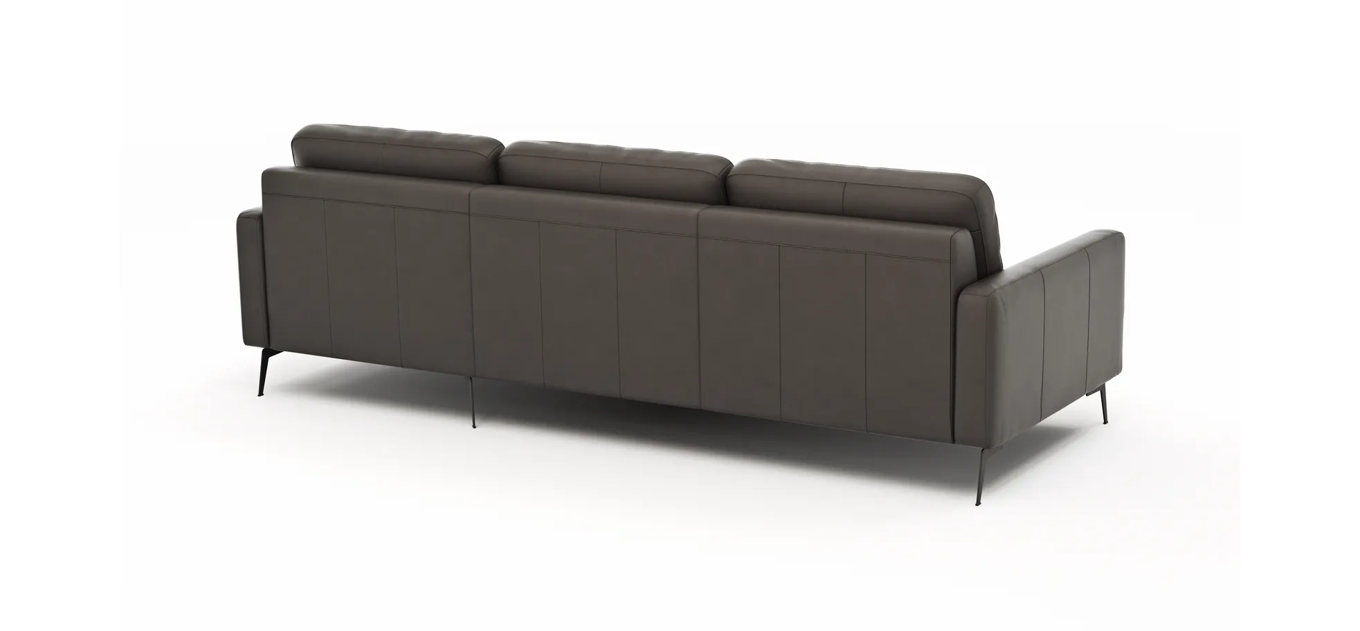 Ecksofa Enna - 3-Sitzer mit Longchair rechts, Armlehne A, Leder, Schwarz