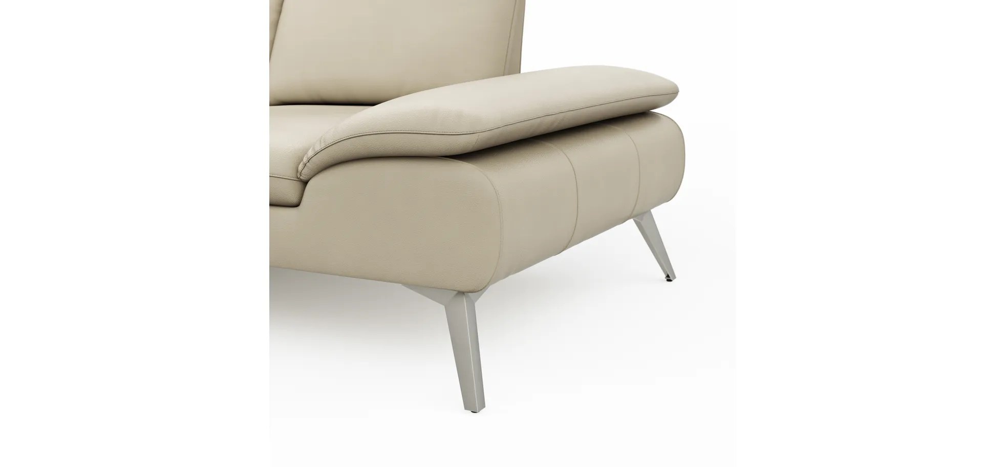 Ecksofa Collina - Longchair links, 2,5-Sitzer, inklusive Kopfstütze, Leder, Ecru