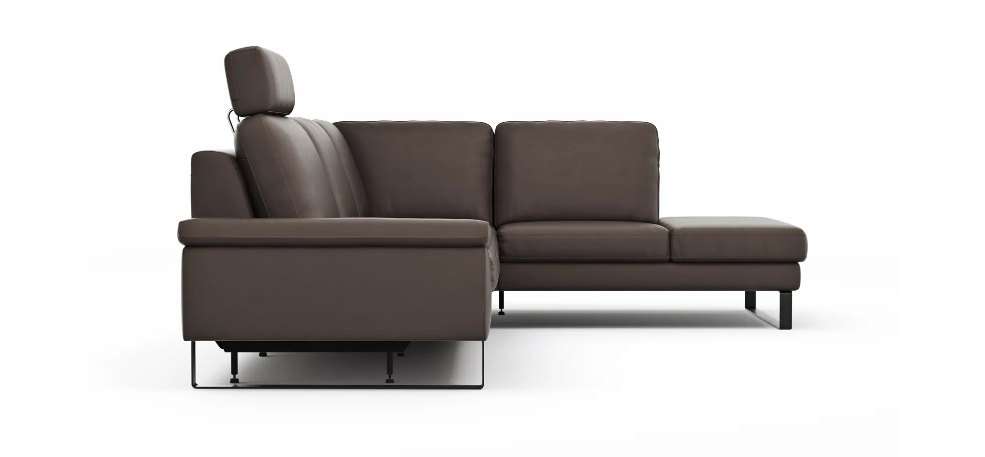 Ecksofa Enna - 3-Sitzer mit Ecke rechts inkl. motorischer Relaxfunktion, Leder, Mocca