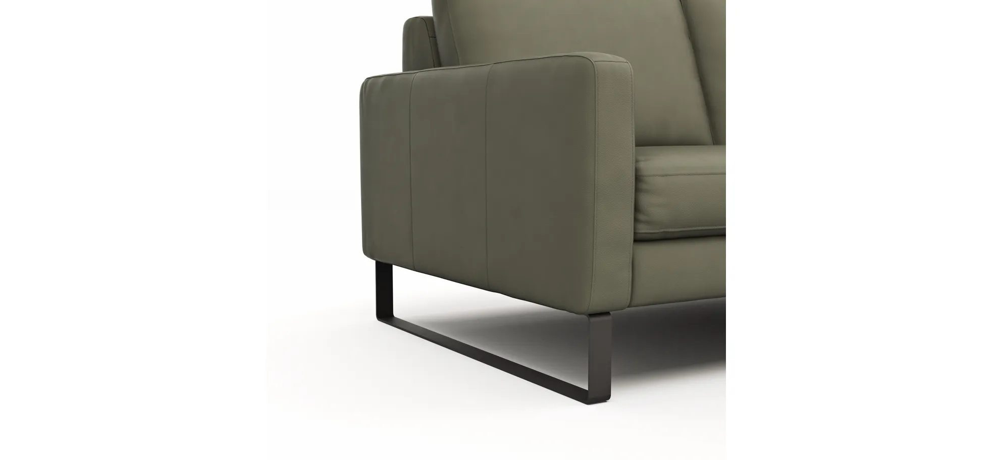 Sofa Enna - 2,5-Sitzer, Armlehne A, Leder, Olive, Kufe, Schwarz
