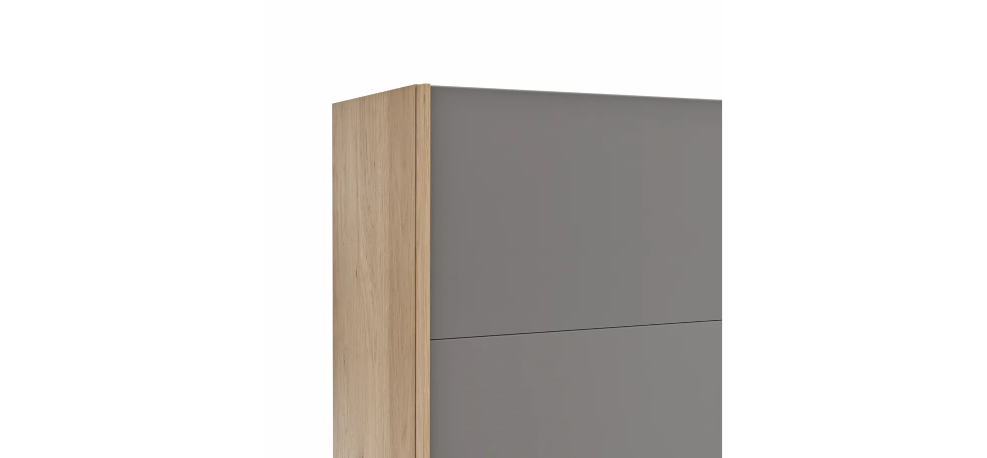 Schwebetürenschrank Viana - B ca. 241 cm, Lack, Steingrau, Riffholz, Balkeneiche