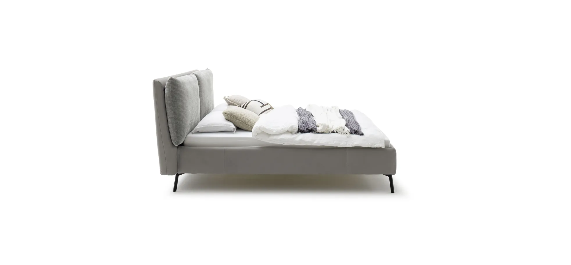 Polsterbett Farenza - Liegefl. ca. 180x200 cm, Leder, Silbergrau, Kissen, Stoff, Grau