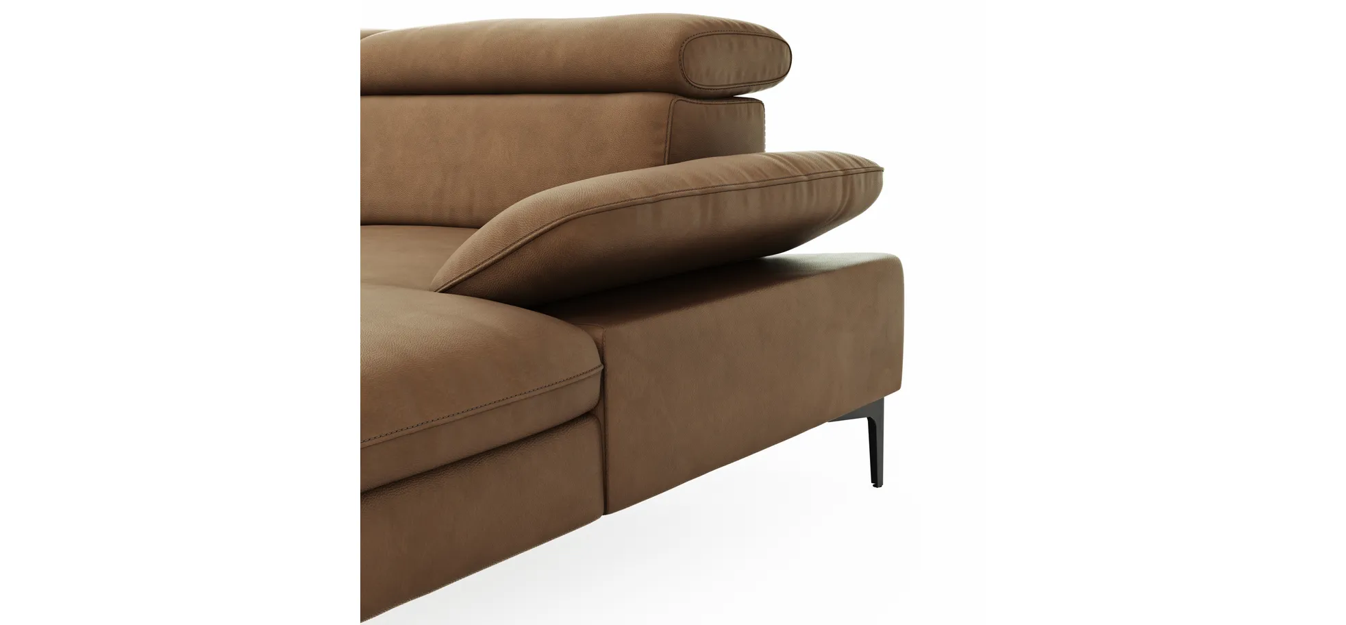 Ecksofa Felipa - 2,5-Sitzer mit Longchair rechts inkl. Armlehne verstellbar und Rückenlehne/Sitztiefe verstellbar (motorisch), Leder, Cognac