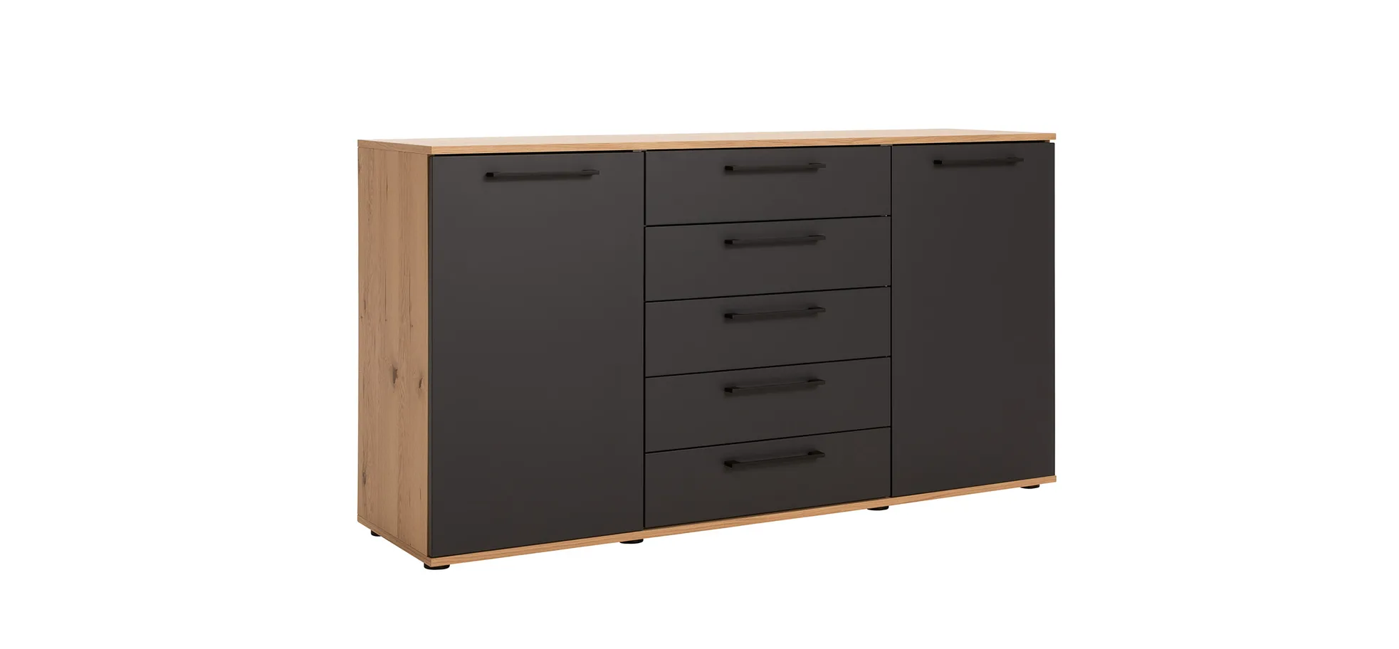 Kommode Viana - Balkeneiche furniert, Anthrazit 200375