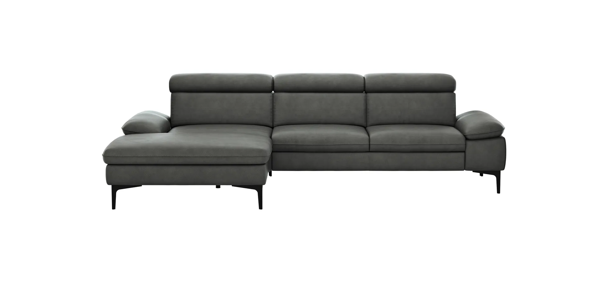 Ecksofa Felipa - Longchair links mit 2,5-Sitzer inkl. Kopfteil verstellbar, Leder, Grau 105128