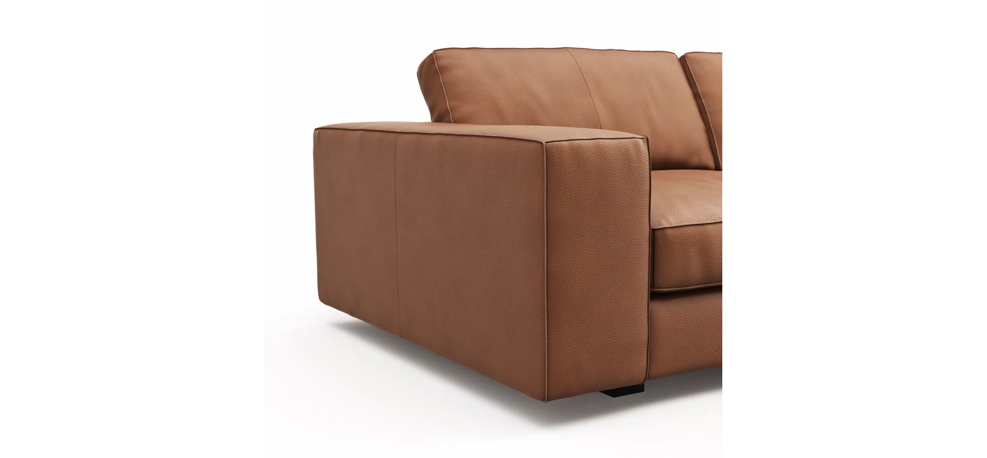 Sofa Aprino 1 - 3,5-Sitzer XL, Dickleder, Cognac, Armlehne Block breit