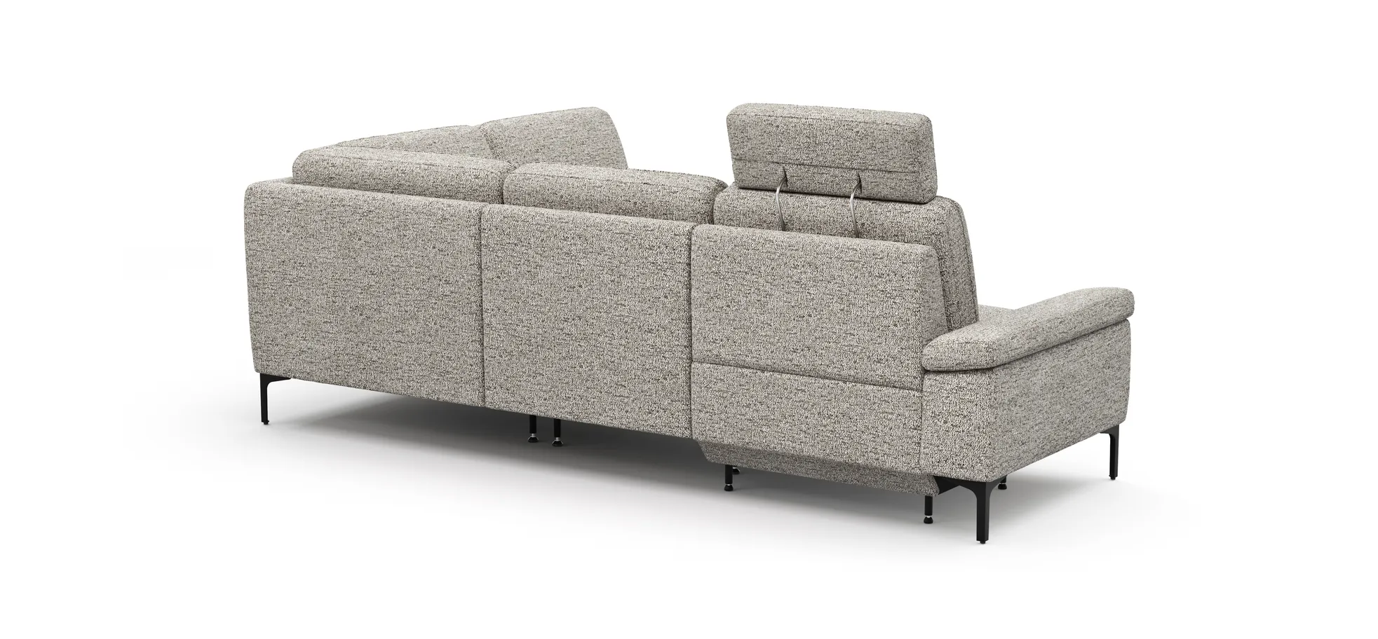 Ecksofa Matero - 2-Sitzer mit Ecke rechts inkl. Relaxfunktion motorisch und Sitzvorzug, Stoff, Graubeige