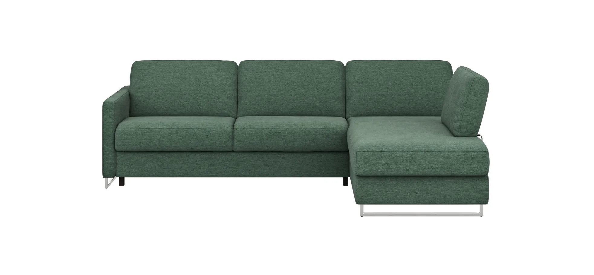 Ecksofa Nuoro - 2-Sitzer mit Longchair rechts inkl. Schlaffunktion und Bettkasten, Stoff, Dunkelgrün 130855