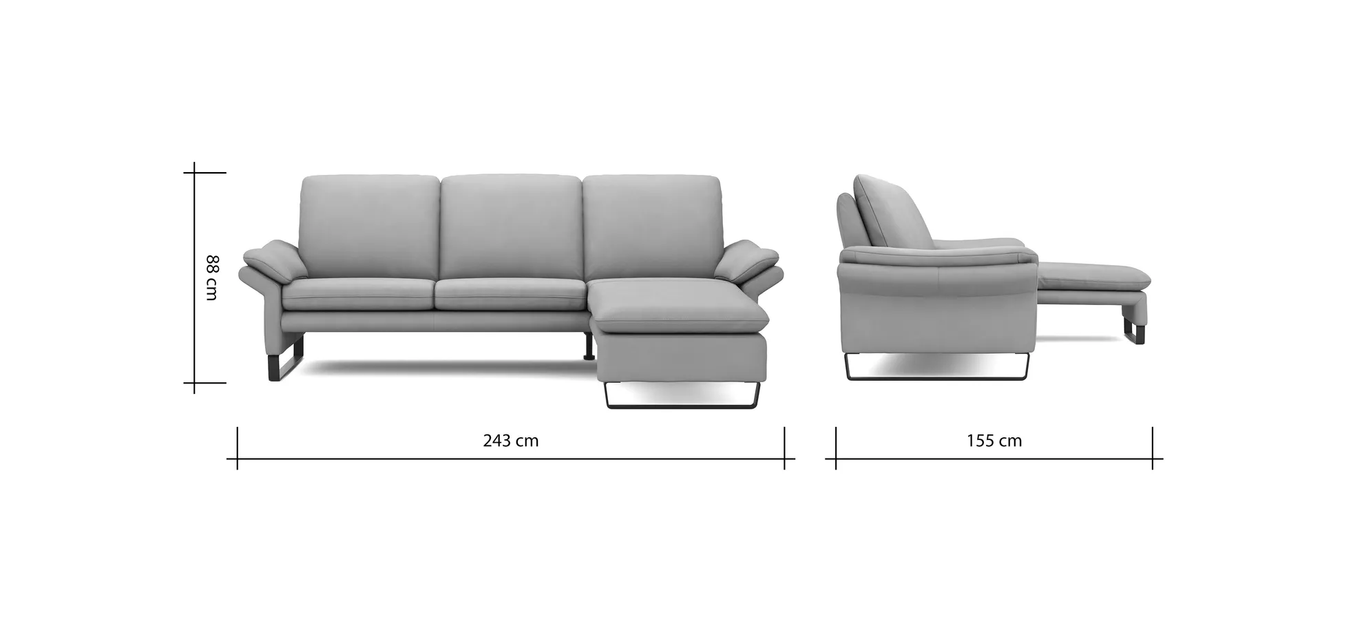 Ecksofa Tenero - 2-Sitzer mit Longchair rechts, Stoff, Helles Rosa