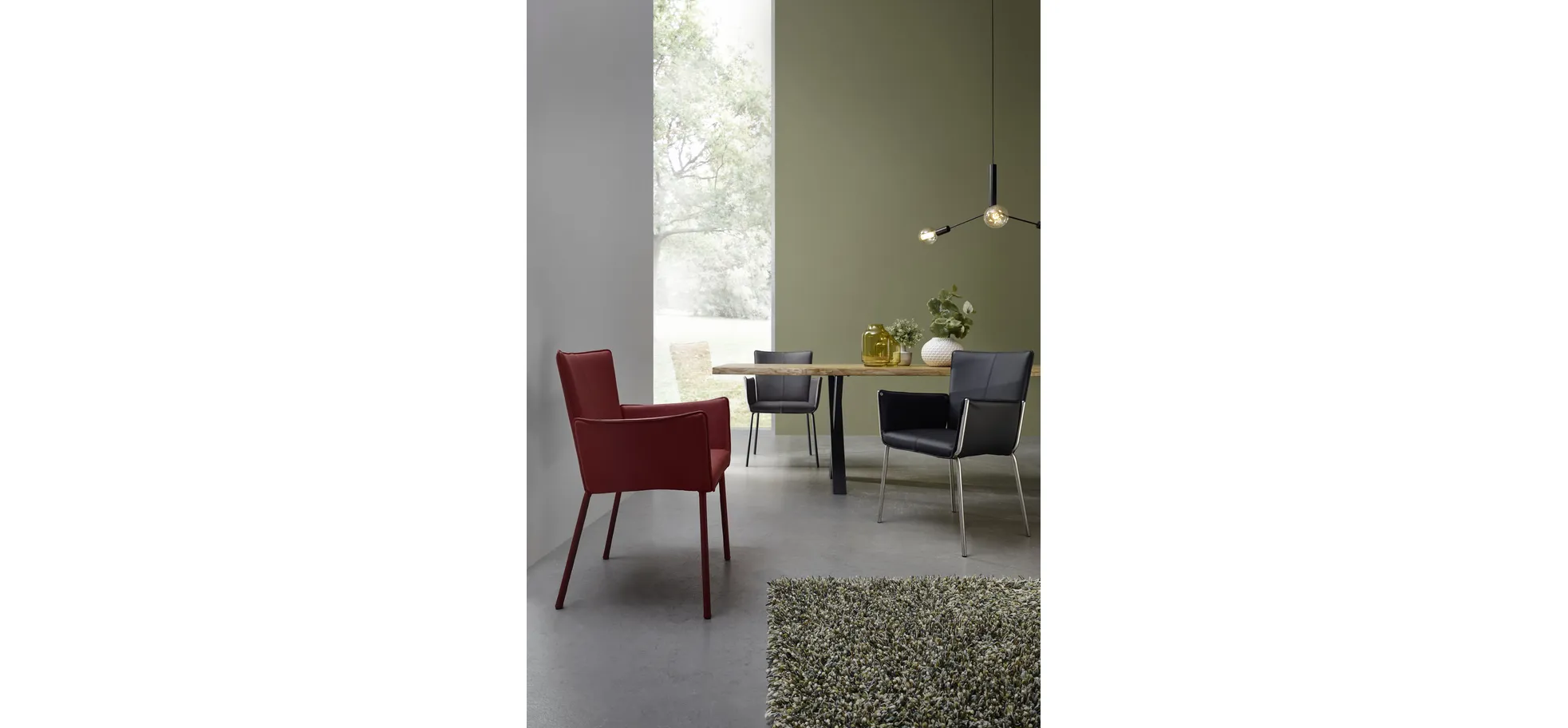 Esstisch 3100 - LB ca. 350x100 cm, Asteiche massiv, Waldkante, Kreuzfuß, Schwarz