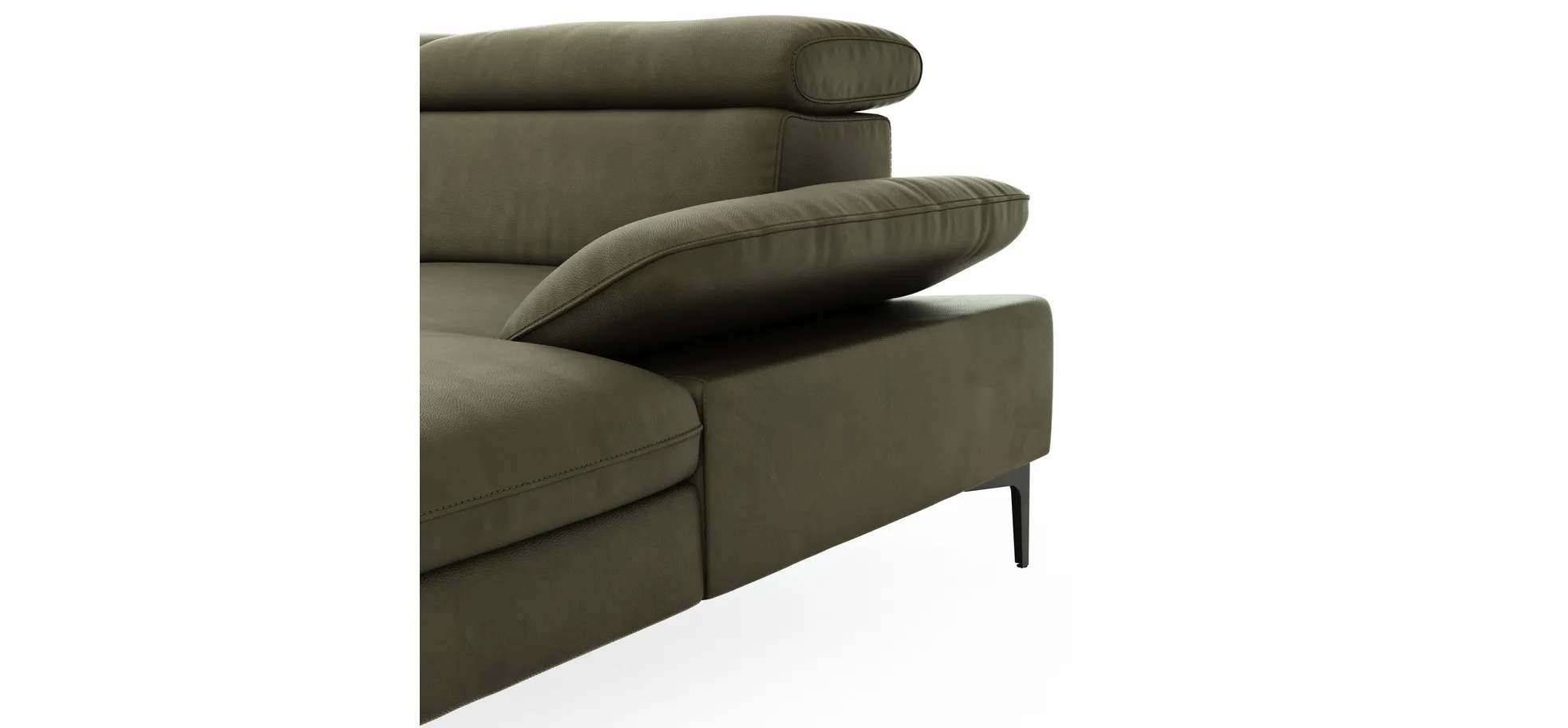 Ecksofa Felipa - 2,5-Sitzer mit Longchair rechts inkl. Armlehne verstellbar und Rückenlehne/Sitztiefe verstellbar (motorisch), Leder, Olive