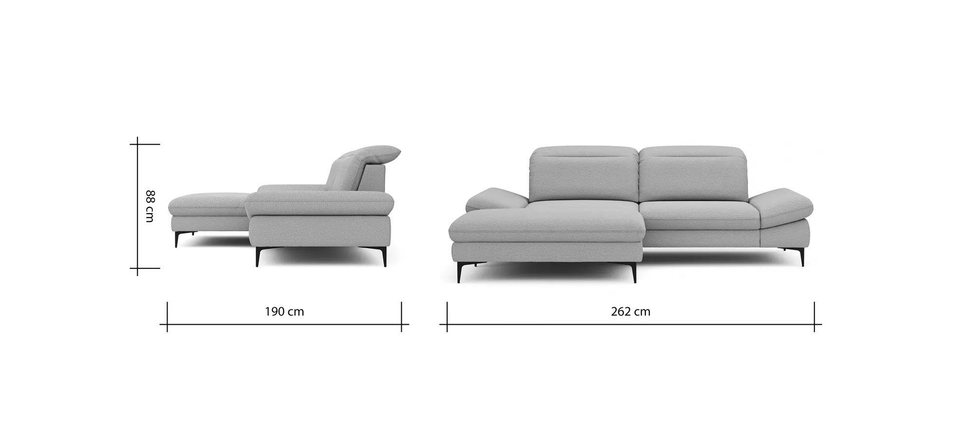 Ecksofa Alegria - Longchair links mit 1,5-Sitzer inkl. Kopfteil/ Armlehne/ Sitztiefe verstellbar, Stoff, Eisblau
