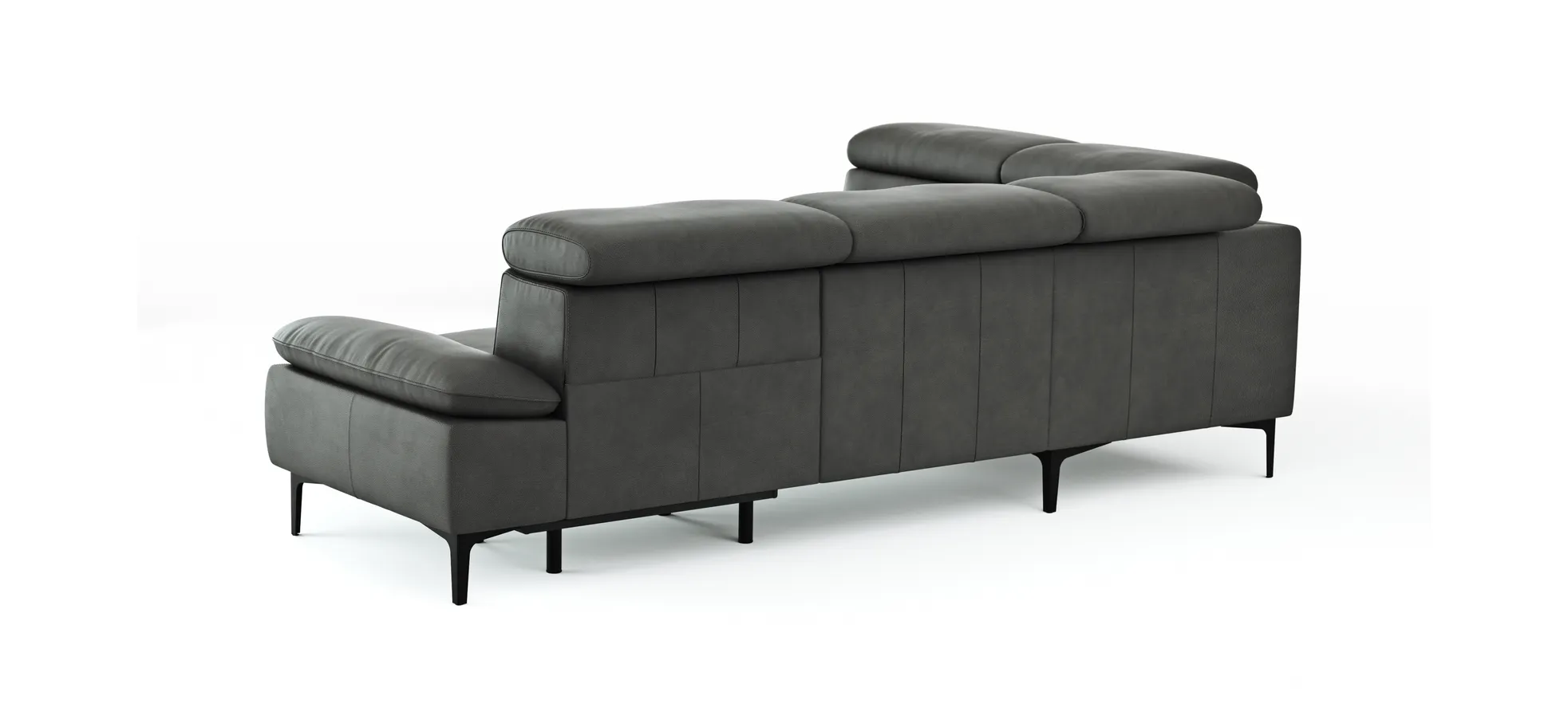 Ecksofa Felipa - Ecke links mit 2,5-Sitzer inkl. Armlehne verstellbar und Rückenlehne/Sitztiefe verstellbar (motorisch), Leder, Grau