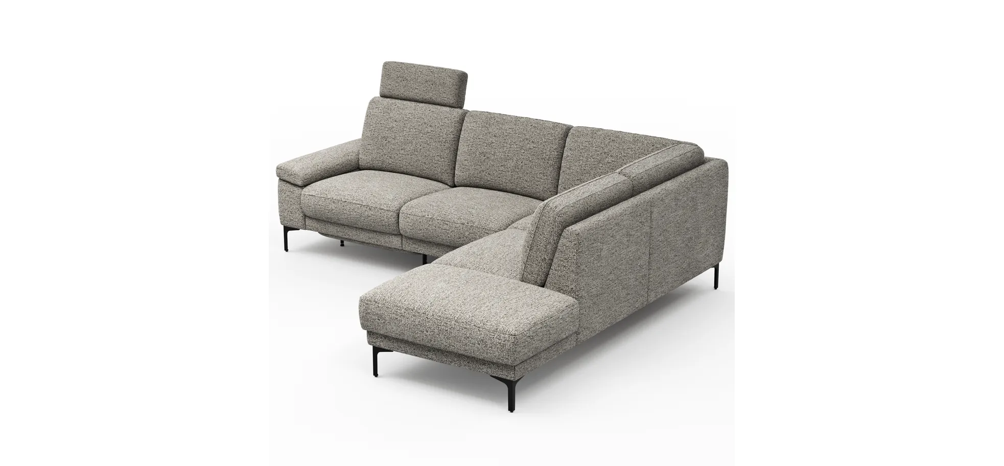 Ecksofa Matero - 2-Sitzer mit Ecke rechts inkl. Relaxfunktion motorisch und Sitzvorzug, Stoff, Graubeige