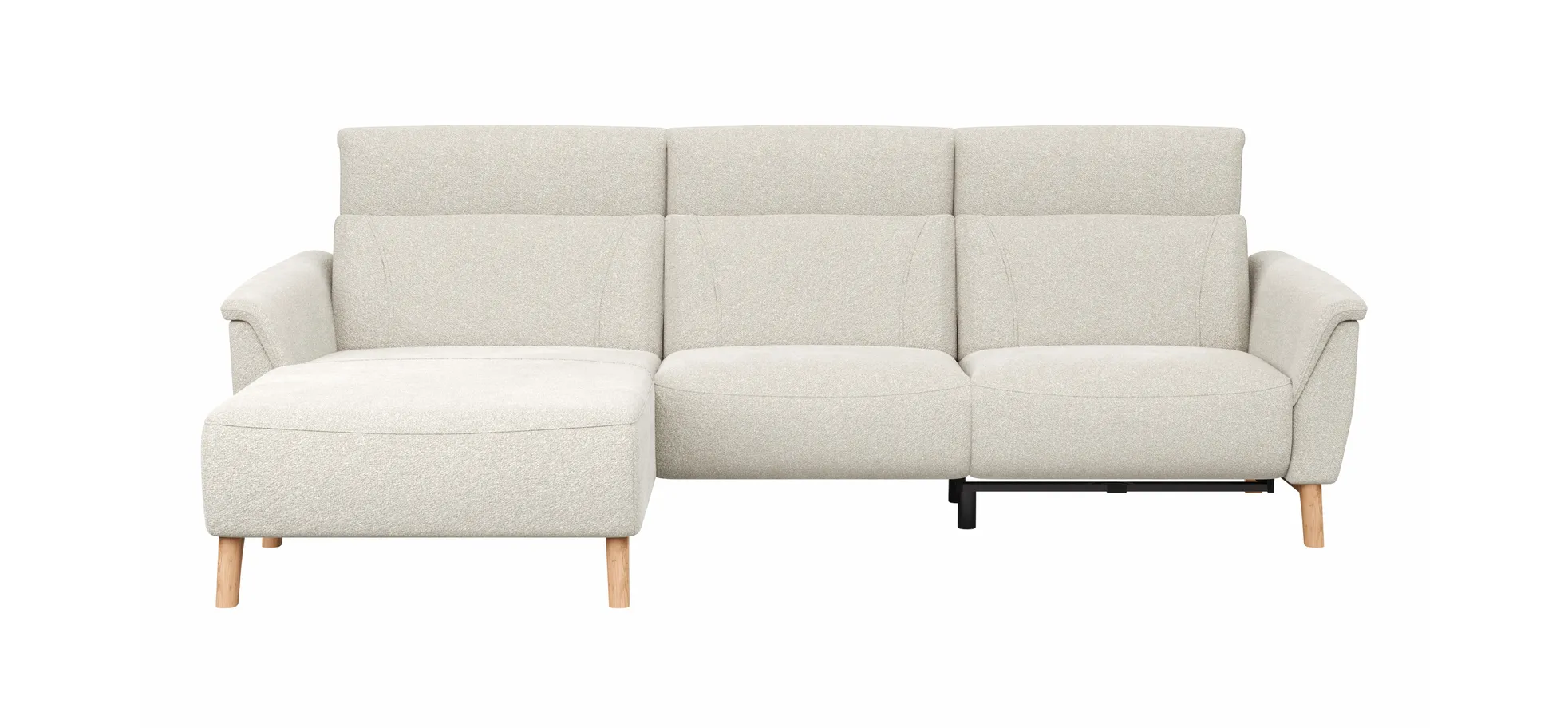 Ecksofa Nevin - Longchair links mit 2-Sitzer rechts, inkl. Relaxfunktion (motorisch) und Kopfpolsterverstellung, Stoff, Weiß 9150603