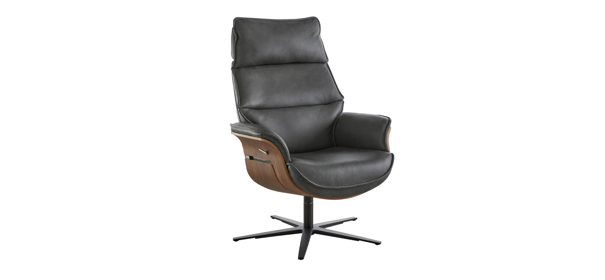 Relaxsessel Perano - Drehbar, Nussbaum, Leder, Anthrazit 3028714