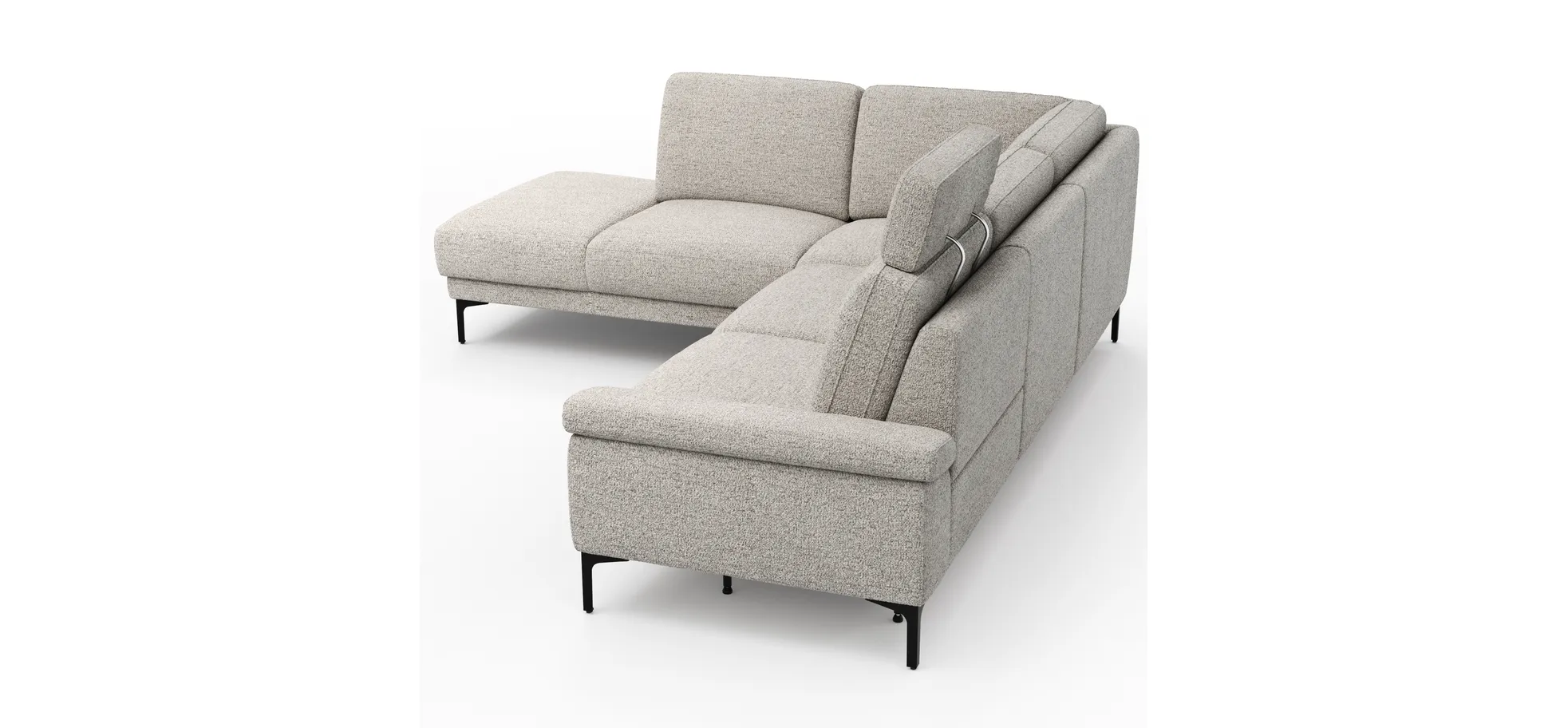 Ecksofa Matero - Ecke mit 2-Sitzer rechts inkl. Relaxfunktion motorisch und Sitzvorzug, Stoff, Hellgrau