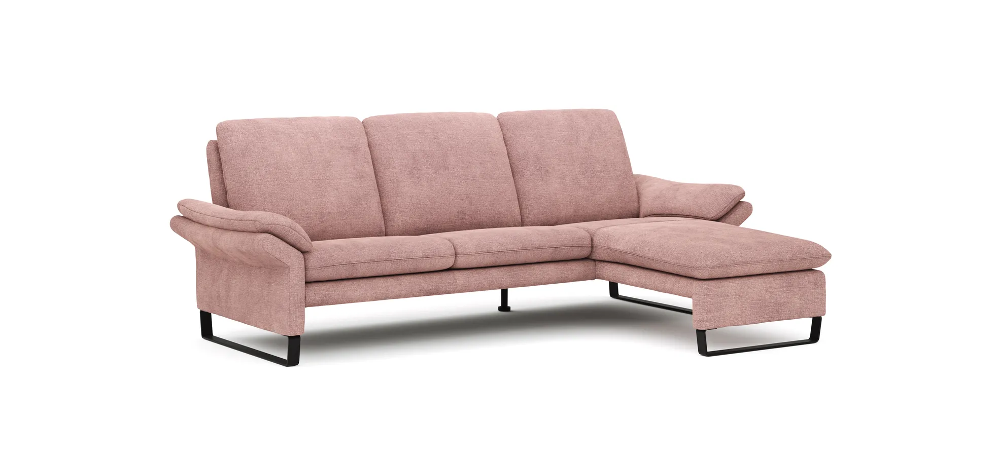 Ecksofa Tenero - 2-Sitzer mit Longchair rechts, Stoff, Helles Rosa