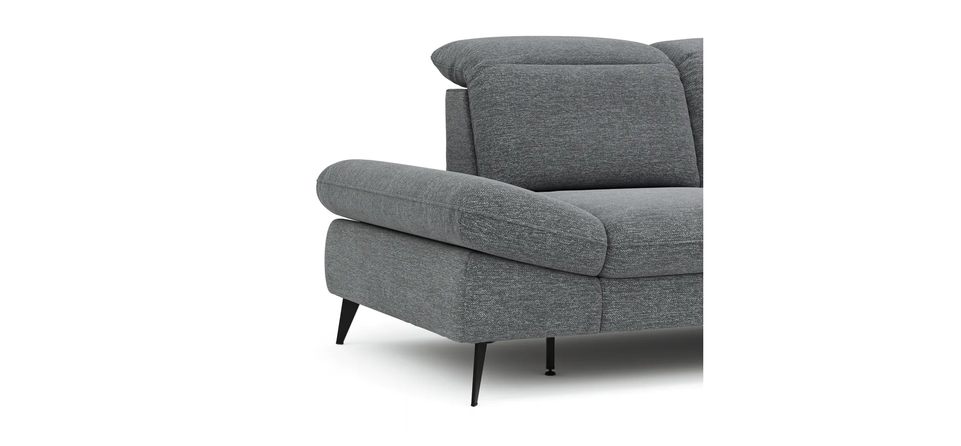 Ecksofa Alegria - 2,5-Sitzer mit Ecke rechts inkl. Kopfteil/ Armlehne/ Sitztiefe verstellbar, Stoff, Graublau