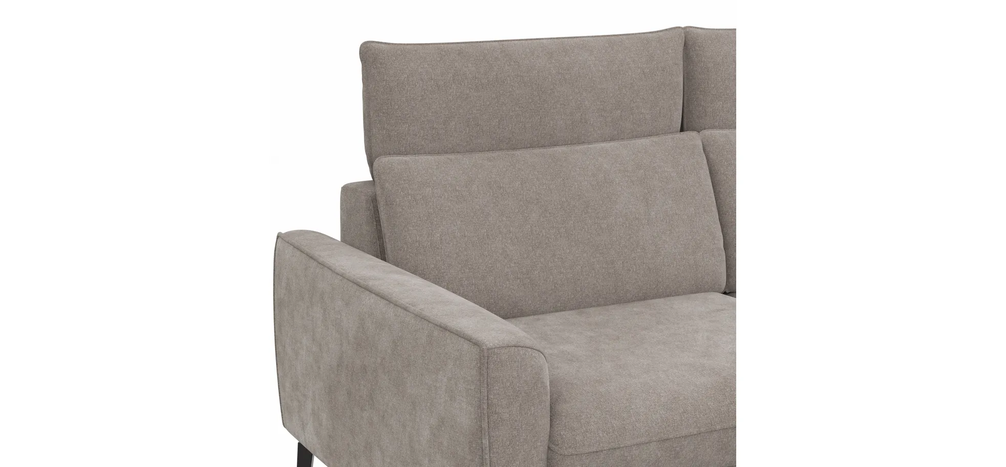 Ecksofa Avela - 2,5-Sitzer mit Longchair rechts inkl. Kopfteile verstellbar, Stoff, Bisquit