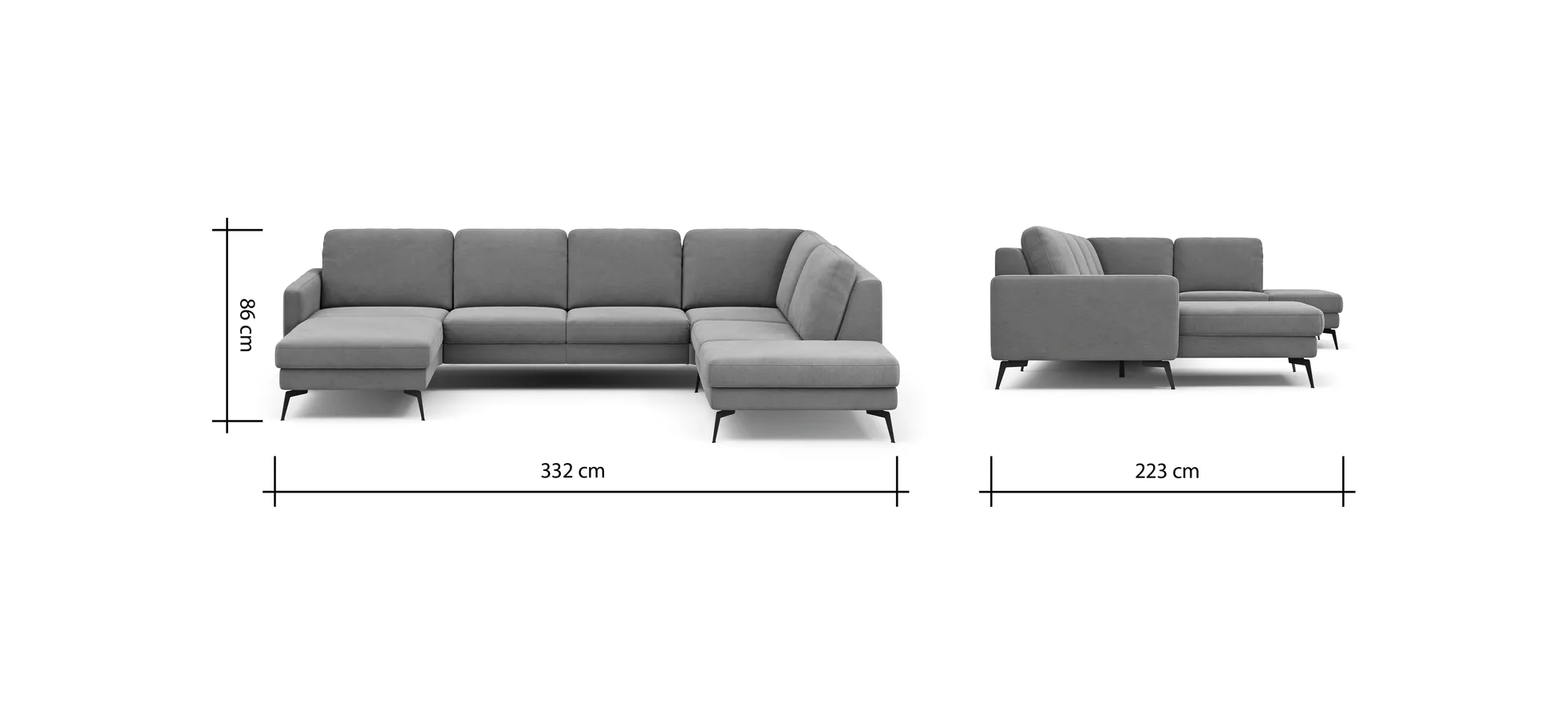 Wohnlandschaft Enna - Longchair links, 2,5-Sitzer, Ecke rechts, Stoff, Anthrazit