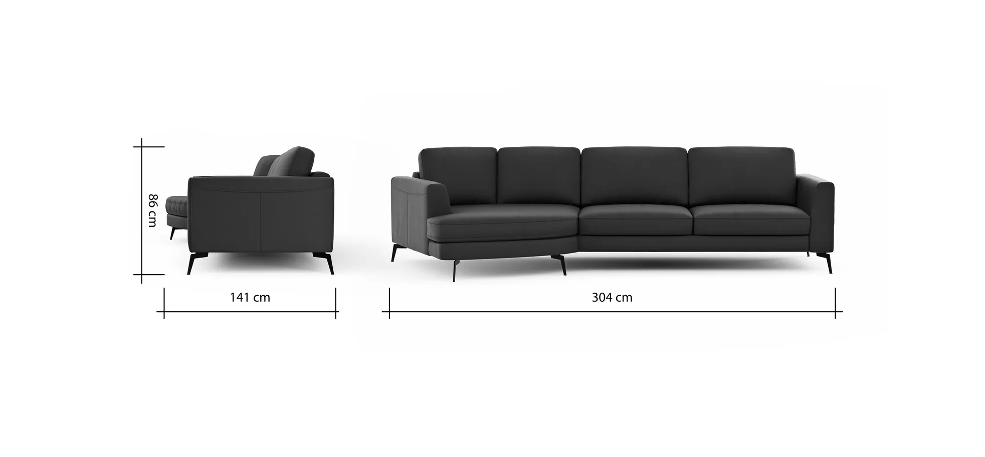 Ecksofa Oviedo - Ecke links mit 2-Sitzer, Leder, Dunkelblau