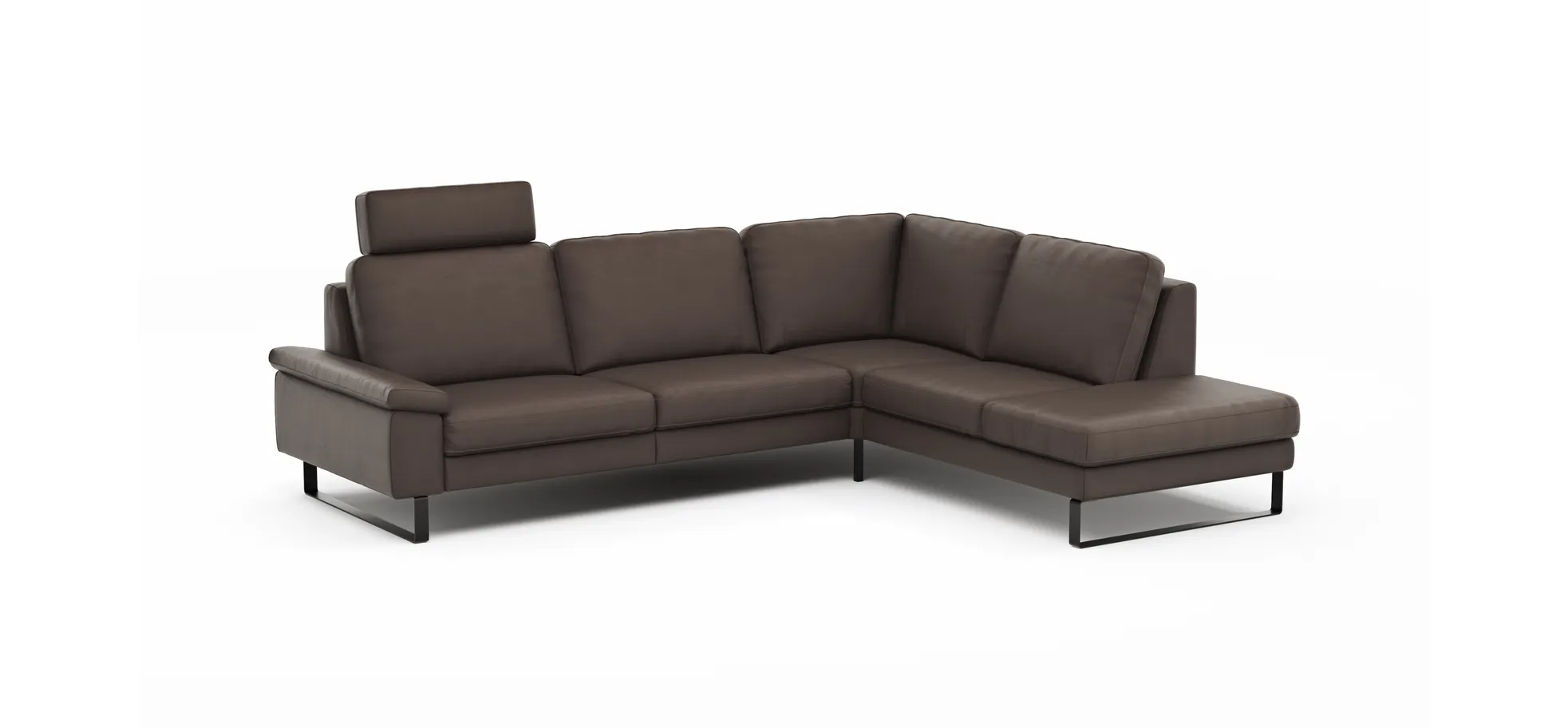 Ecksofa Enna - 3-Sitzer mit Ecke rechts, Leder Mocca