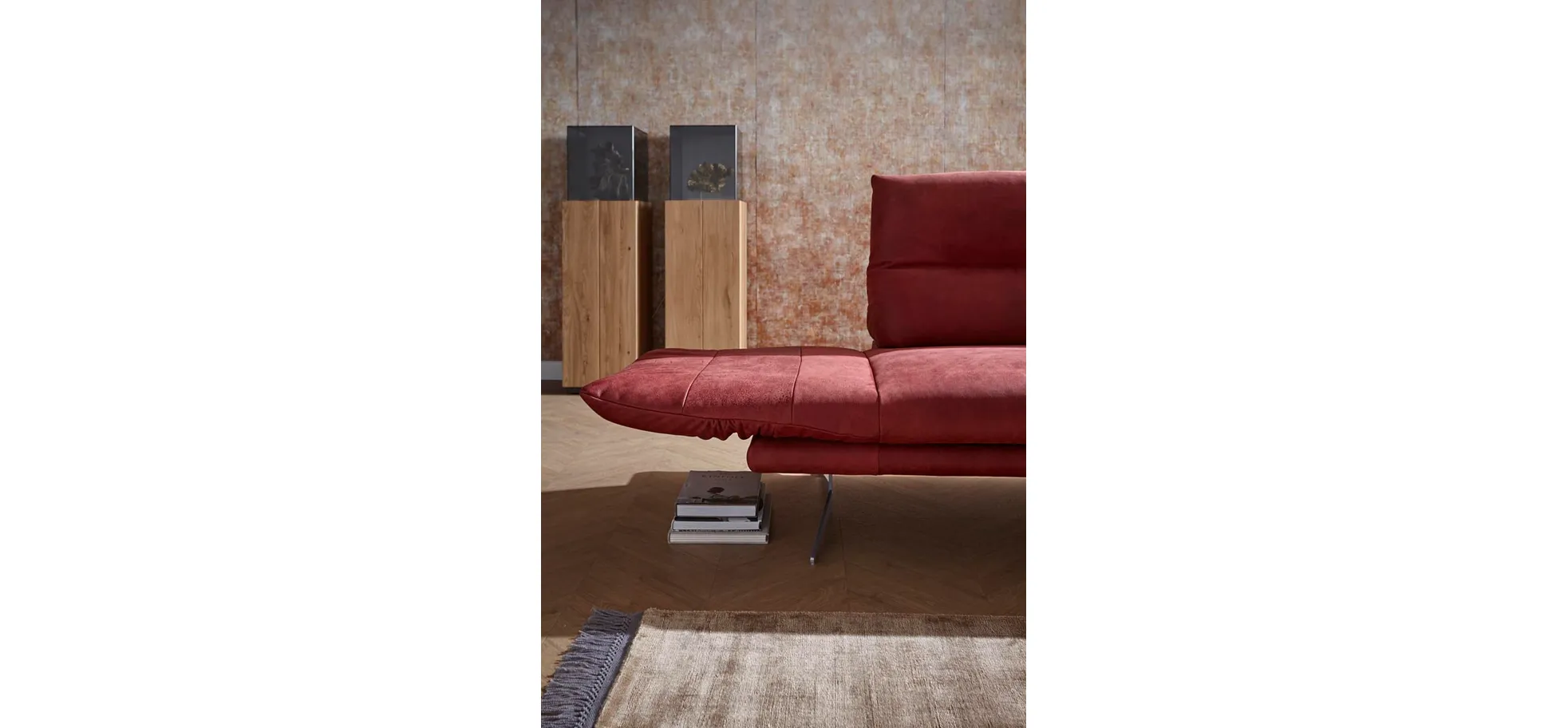 Sofa Lucero - 2,5-Sitzer inkl. Rückenlehne/Armlehne/Sitztiefe verstellbar und drehbares Sitzelement, Leder, Weinrot