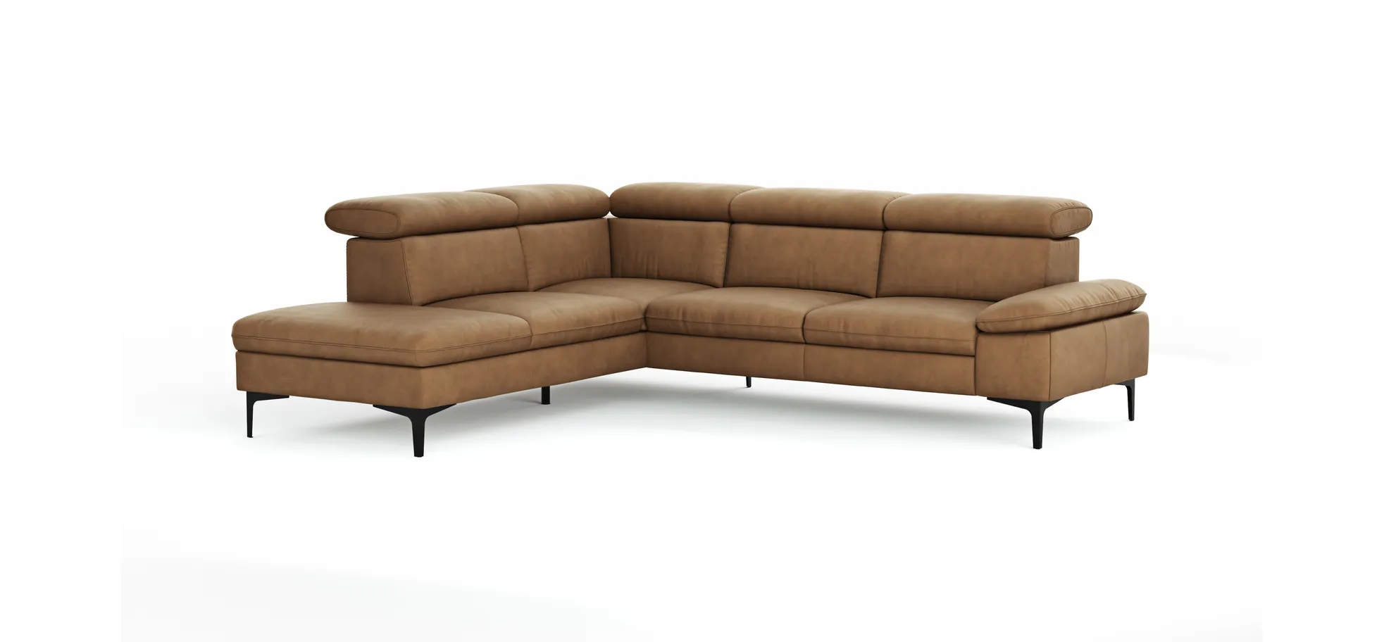 Ecksofa Felipa - Ecke links mit 2,5-Sitzer inkl. Kopfteil verstellbar, Leder, Cognac