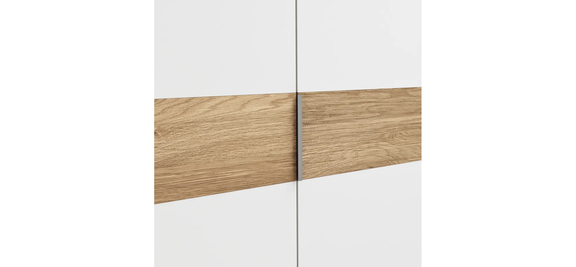 Drehtürenschrank Viana - B ca. 303 cm, Lack, Weiß, Riffholz, Wildeiche