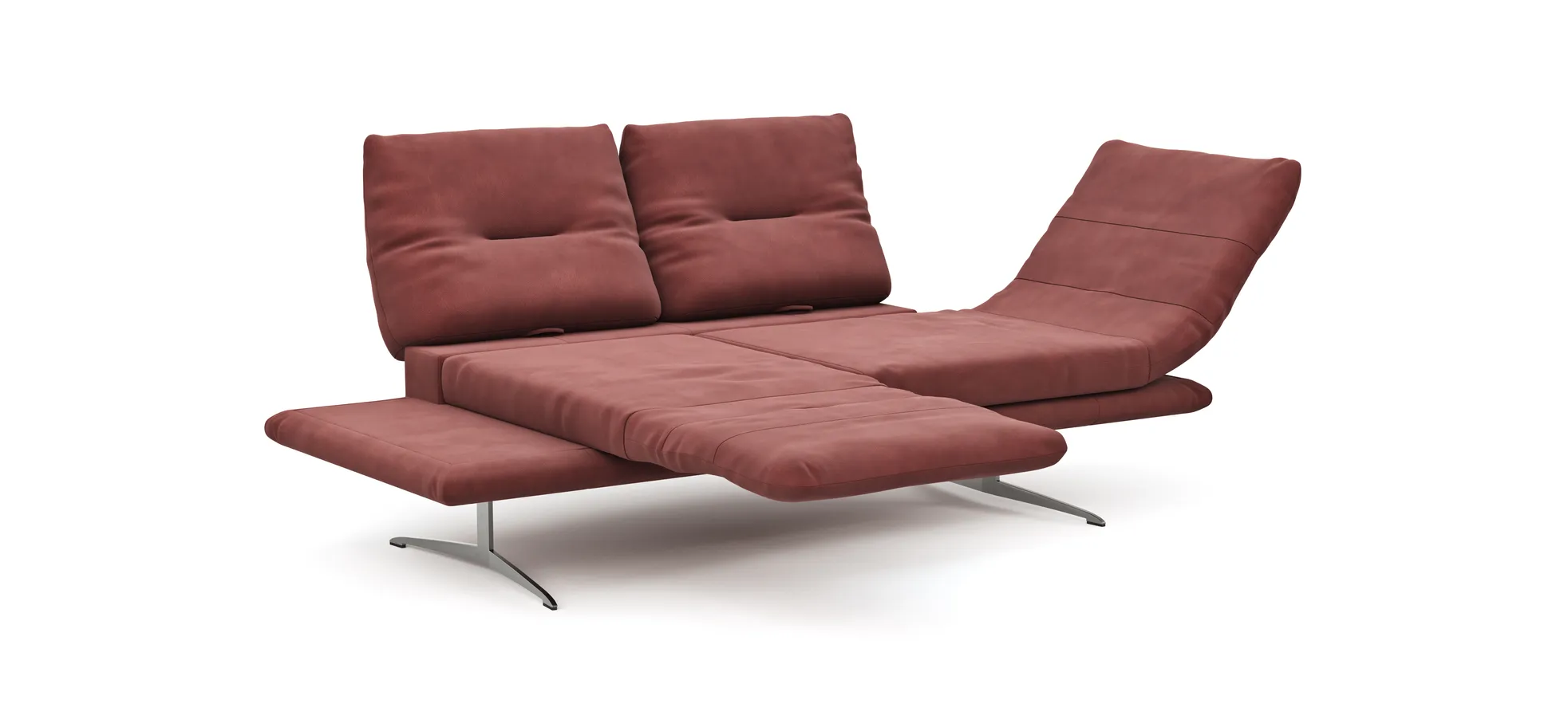Sofa Lucero - 2,5-Sitzer inkl. Rückenlehne/Armlehne/Sitztiefe verstellbar und drehbares Sitzelement, Leder, Weinrot