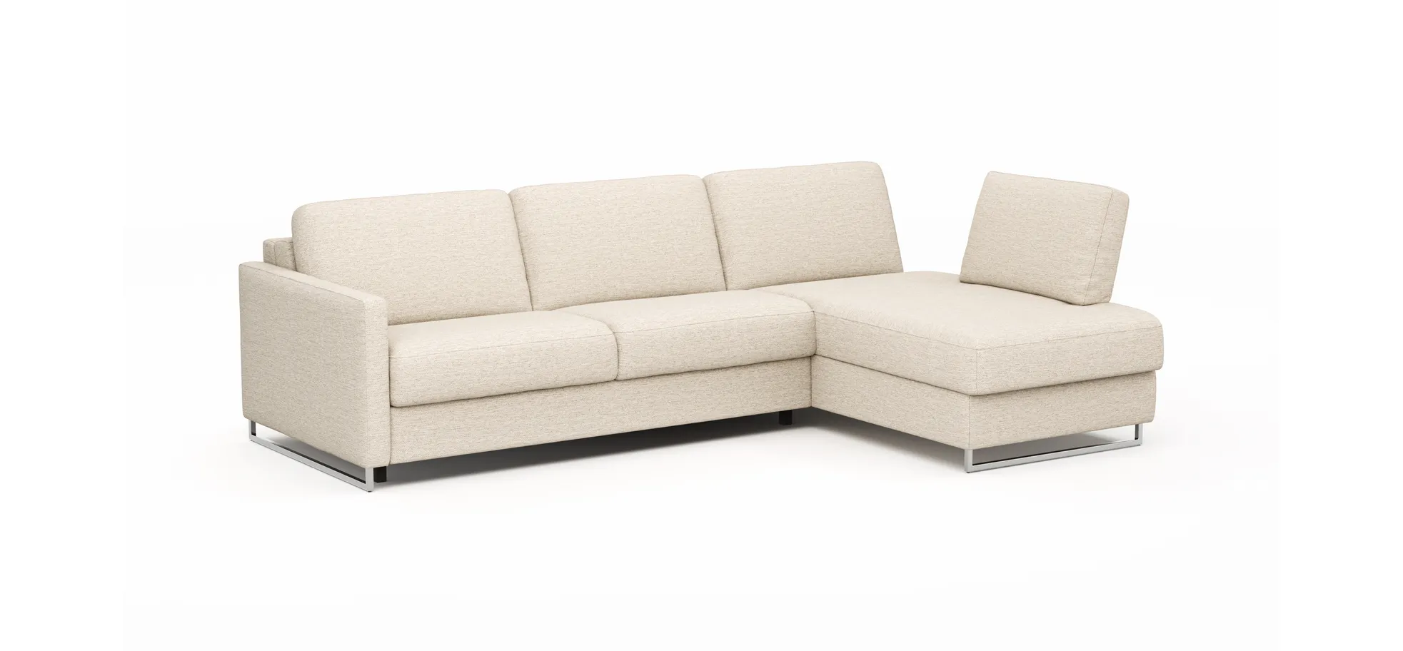 Ecksofa Nuoro - 2-Sitzer mit Longchair rechts inkl. Schlaffunktion und Bettkasten, Stoff, Beige
