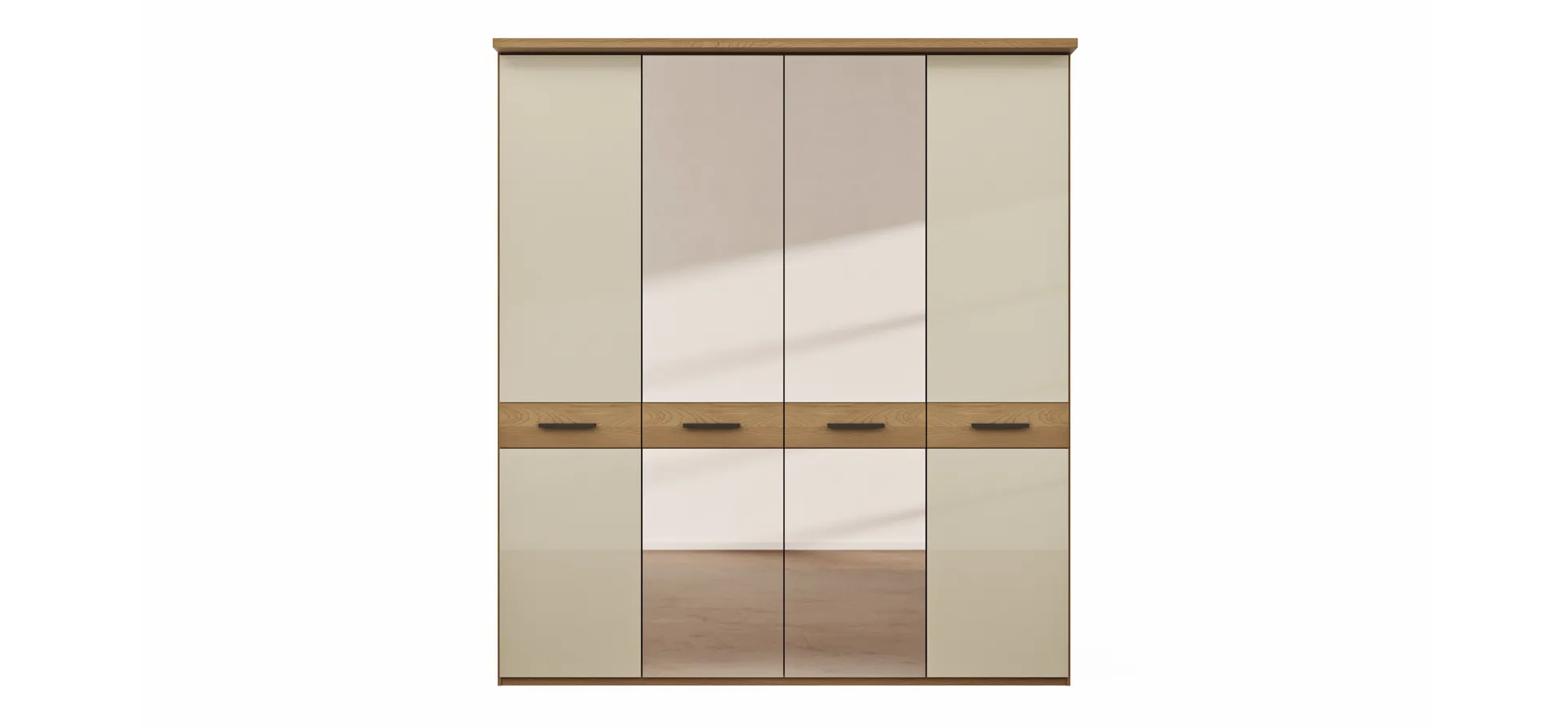 Drehtürenschrank Lenoso - B. ca. 200 cm, Glas Champagner, Spiegel