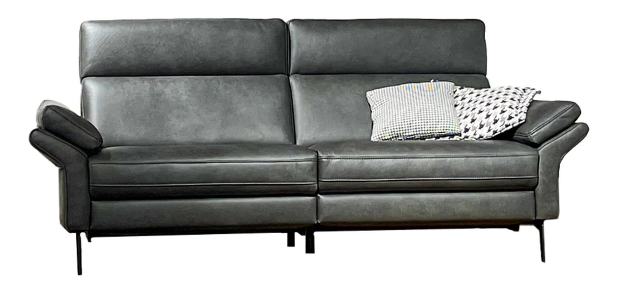 Sofa Atella - 3-Sitzer inkl. motorischer Relax- und Kopfteilverstellung, Leder, Anthrazit 3029011