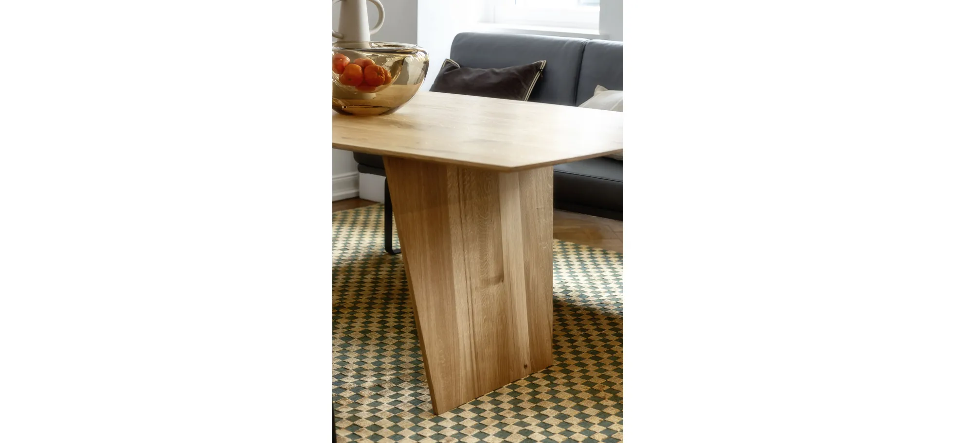 Esstisch 3100 - LB ca. 220x100 cm, Asteiche Bianco massiv, Holzwange