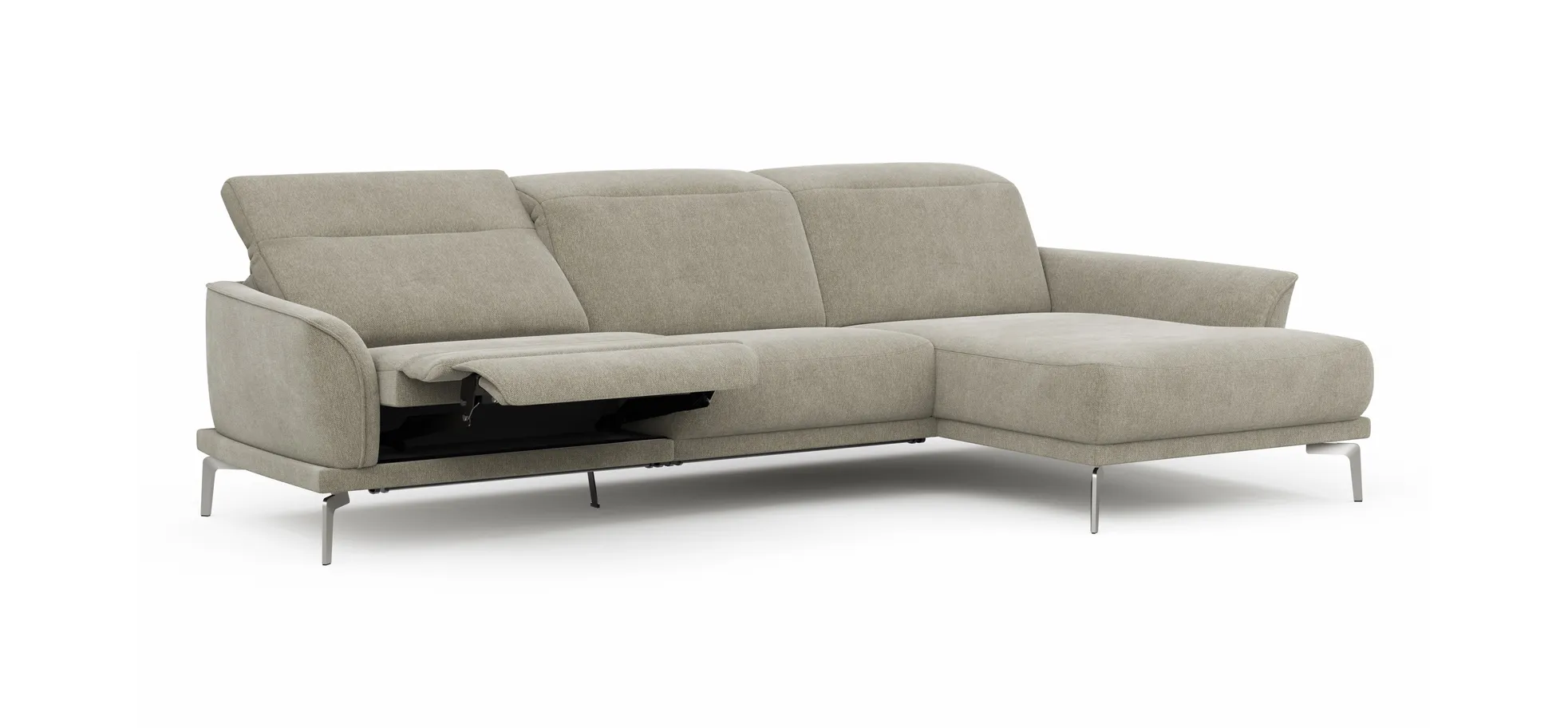 Ecksofa Amadena - 2-Sitzer mit Longchair rechts inkl. Relaxfunktion motorisch, Stoff, Limone