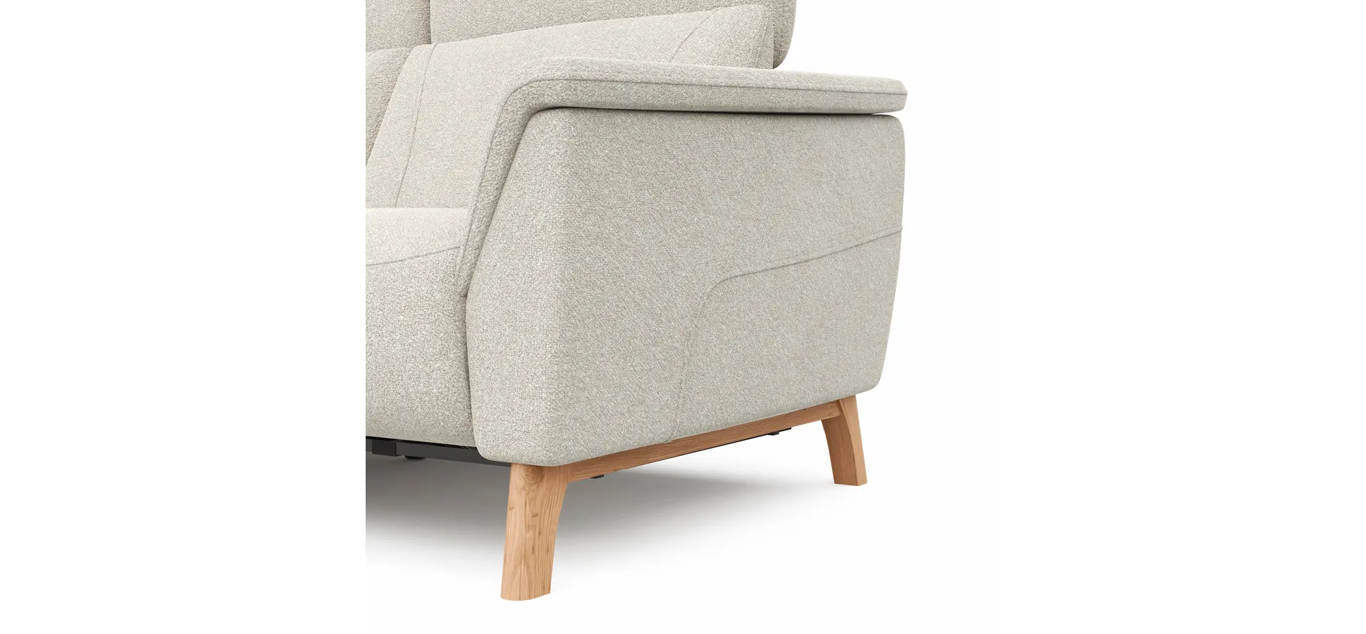 Ecksofa Nevin - Longchair links mit 2-Sitzer rechts, inkl. Relaxfunktion (motorisch) und Kopfpolsterverstellung, Stoff, Weiß