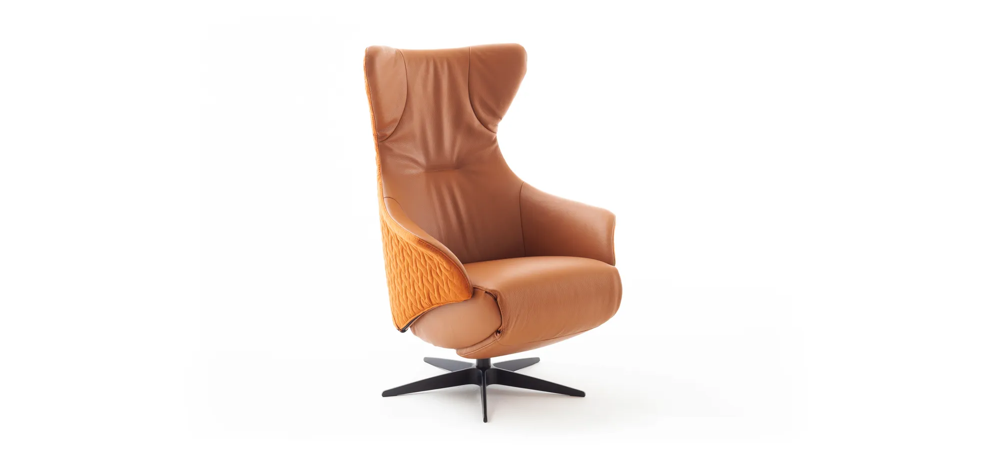 Relaxseessel Follina - Relaxfunktion (motorisch), Leder, Stoff, Cognac 143401