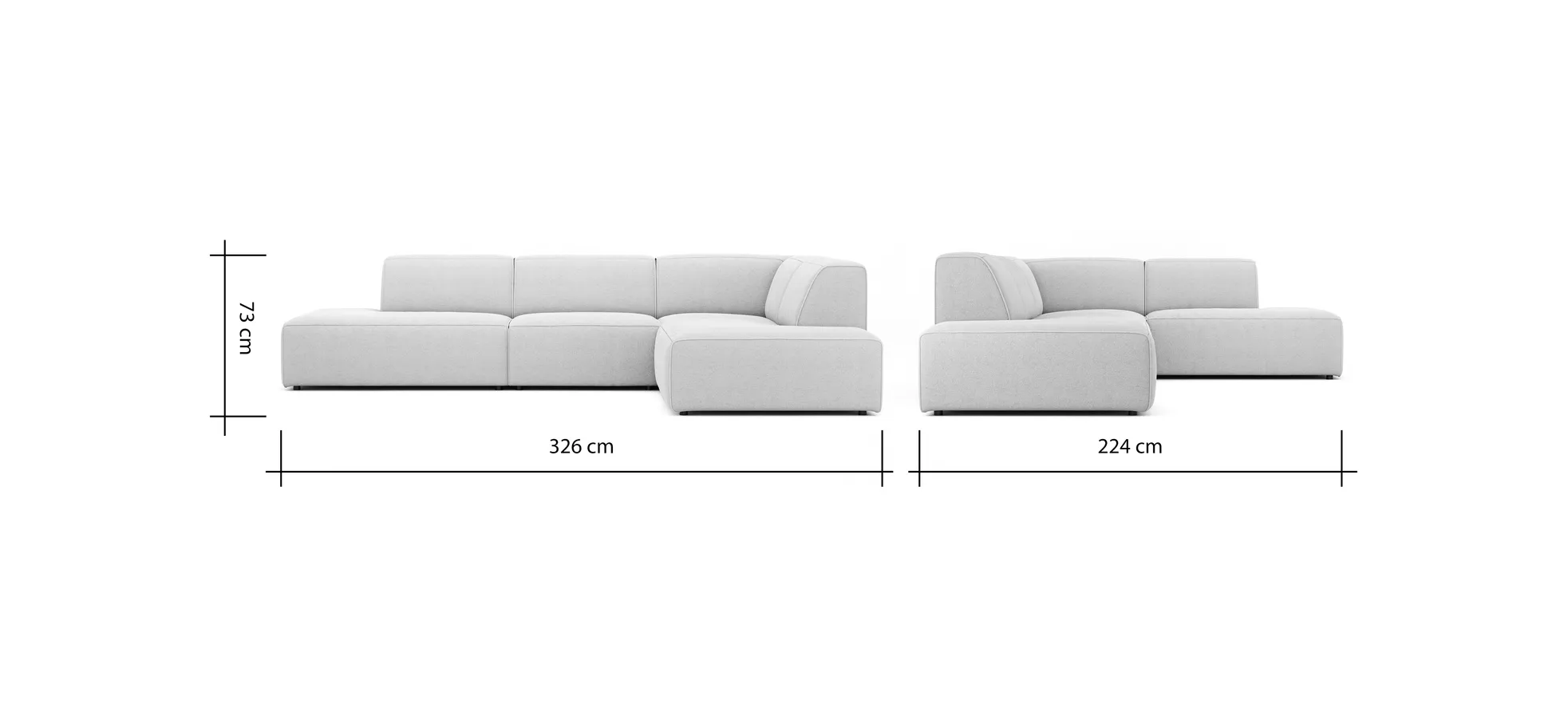 Ecksofa Elementos - Abschlusselement mit 1-Sitzer und Ecke rechts, Stoff, Grau