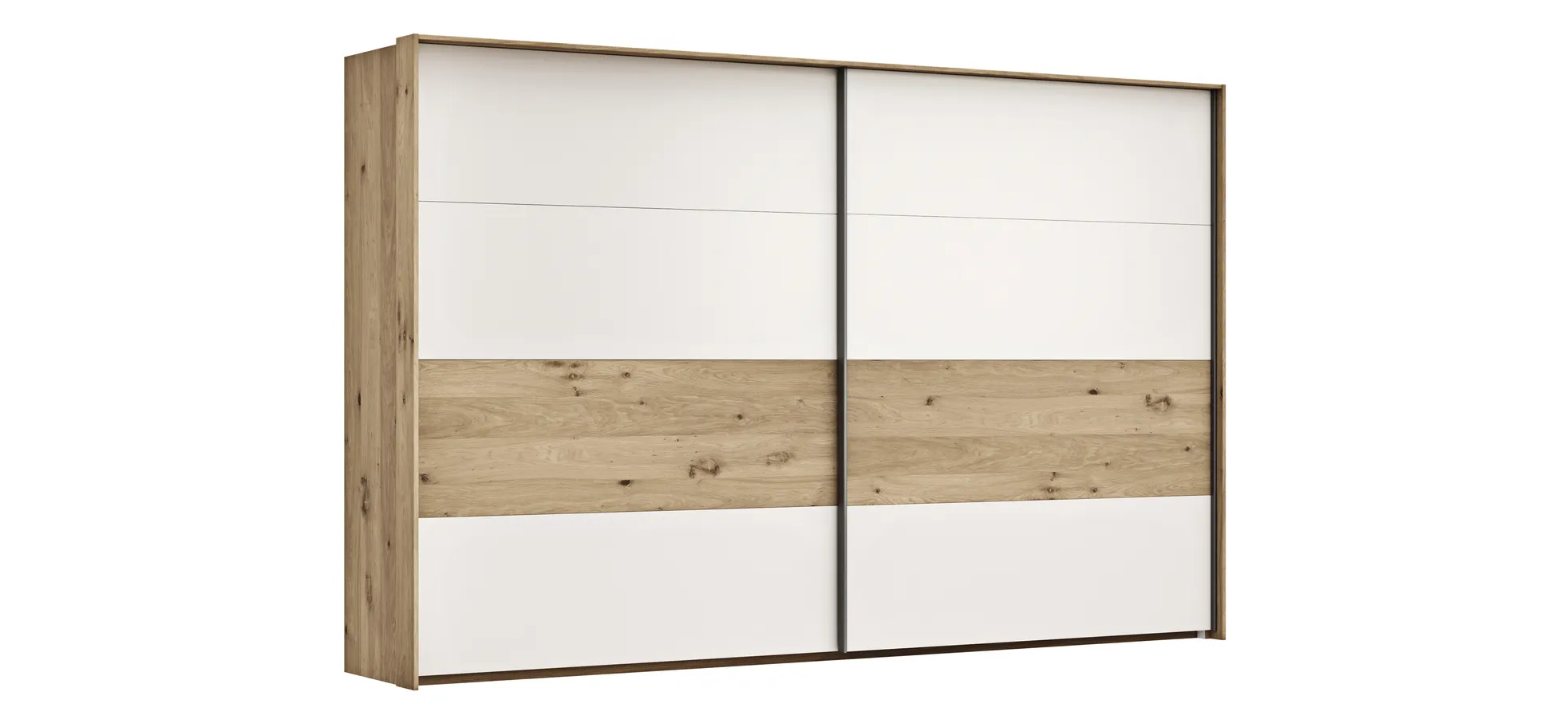 Schwebetürenschrank Viana - B ca. 338 cm, Furnier, Balkeneiche, Weiß 106174