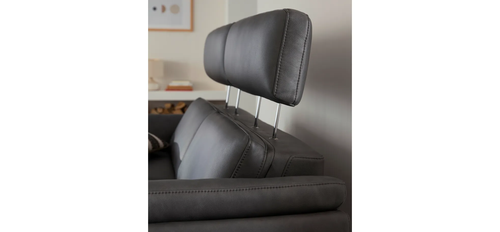 Sofa Atella - 2,5-Sitzer, inklusive Kopfteilverstellung, Leder, Anthrazit