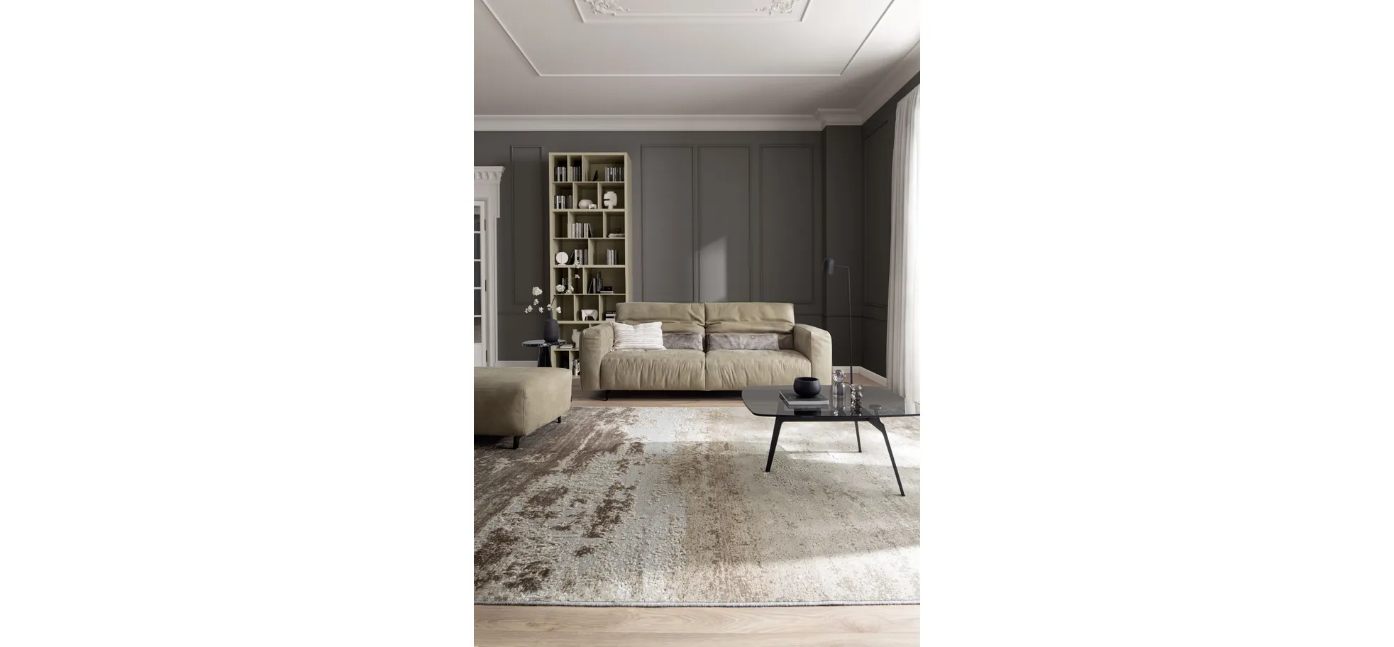 Sofa Arrezo - 3,5-Sitzer, Leder Taupe, Rücken verstellbar